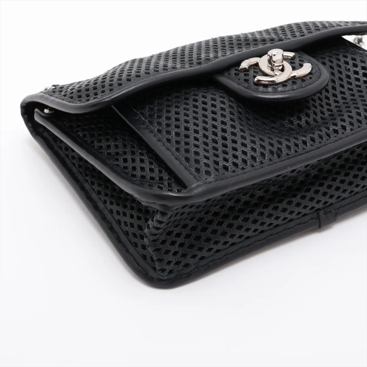 French Riviera Perforated Leather Single Flap Single Chain Bag, Black with Silver Hardware, Item No. 17499364 (Serial No. 17) — view 4