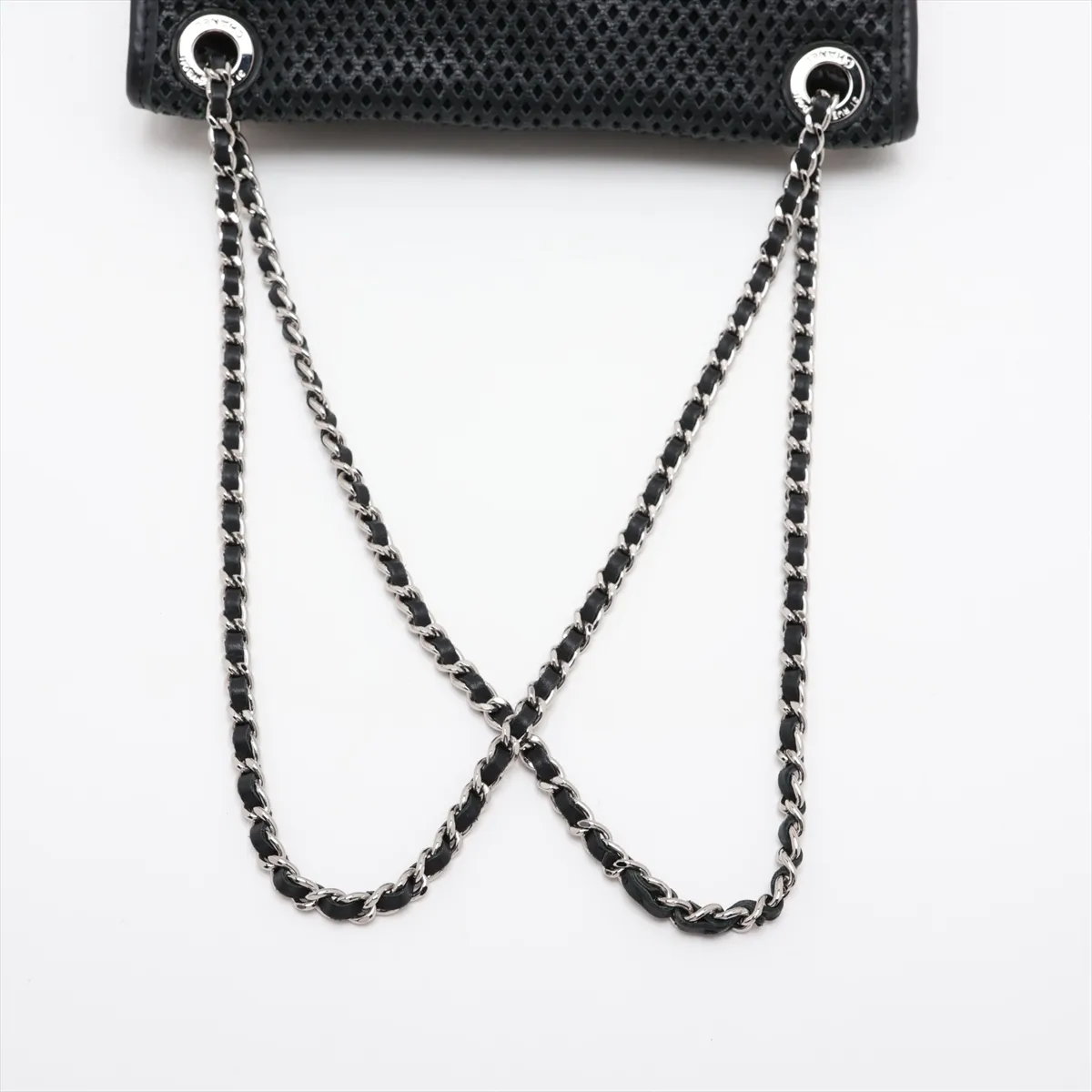 French Riviera Perforated Leather Single Flap Single Chain Bag, Black with Silver Hardware, Item No. 17499364 (Serial No. 17) — view 5
