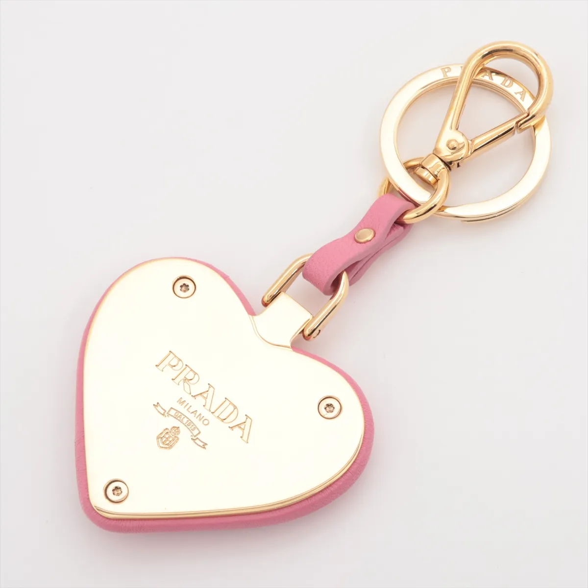 heart motif charm, leather, pink, — view 2