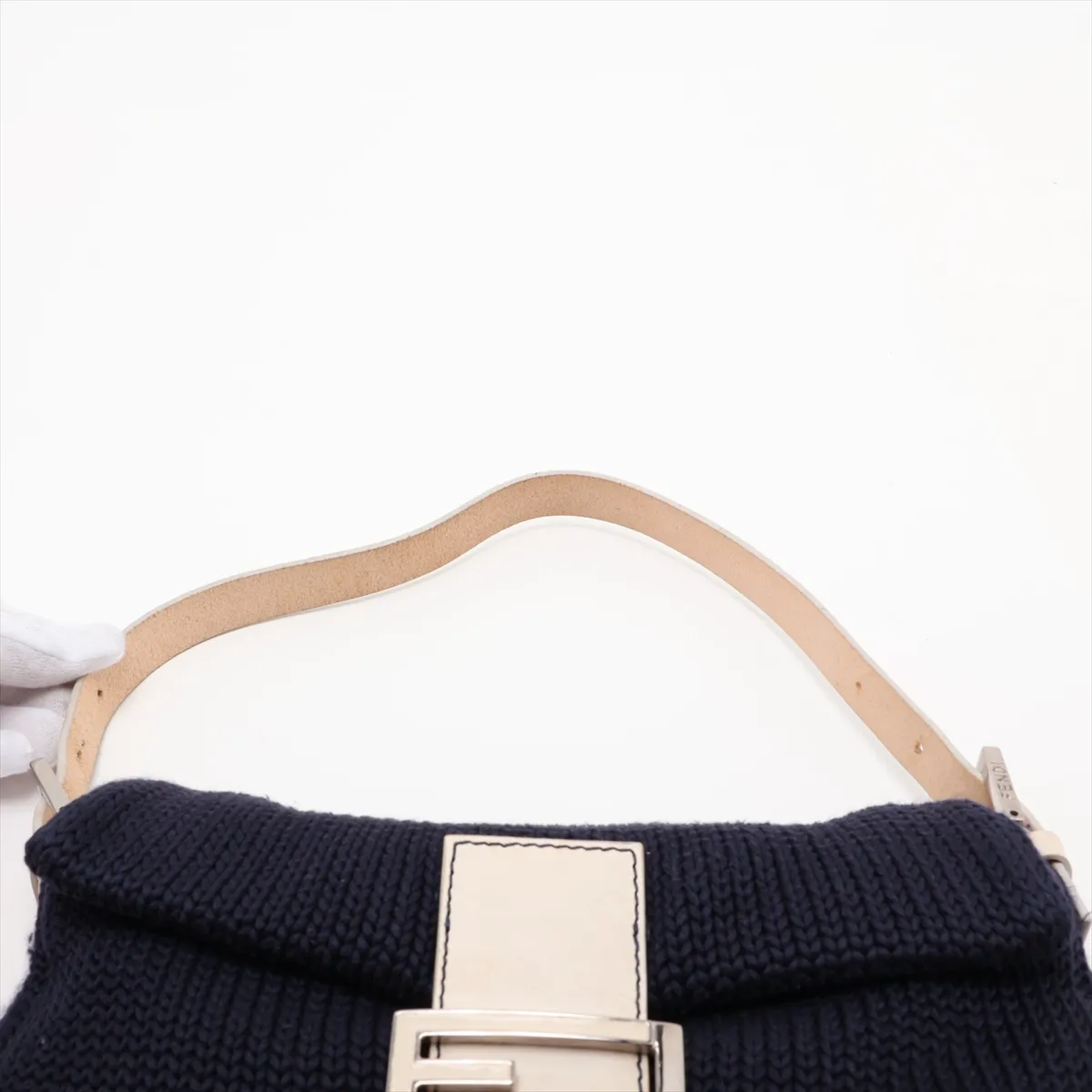 Mamma Bucket Knit x Leather Shoulder Bag Navy x Beige 26424 — view 6
