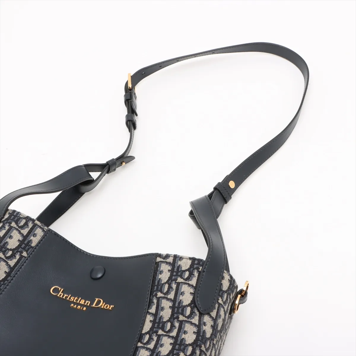Oblique Bucket Bag Medium Canvas x Leather 2WAY Handbag Navy — view 5