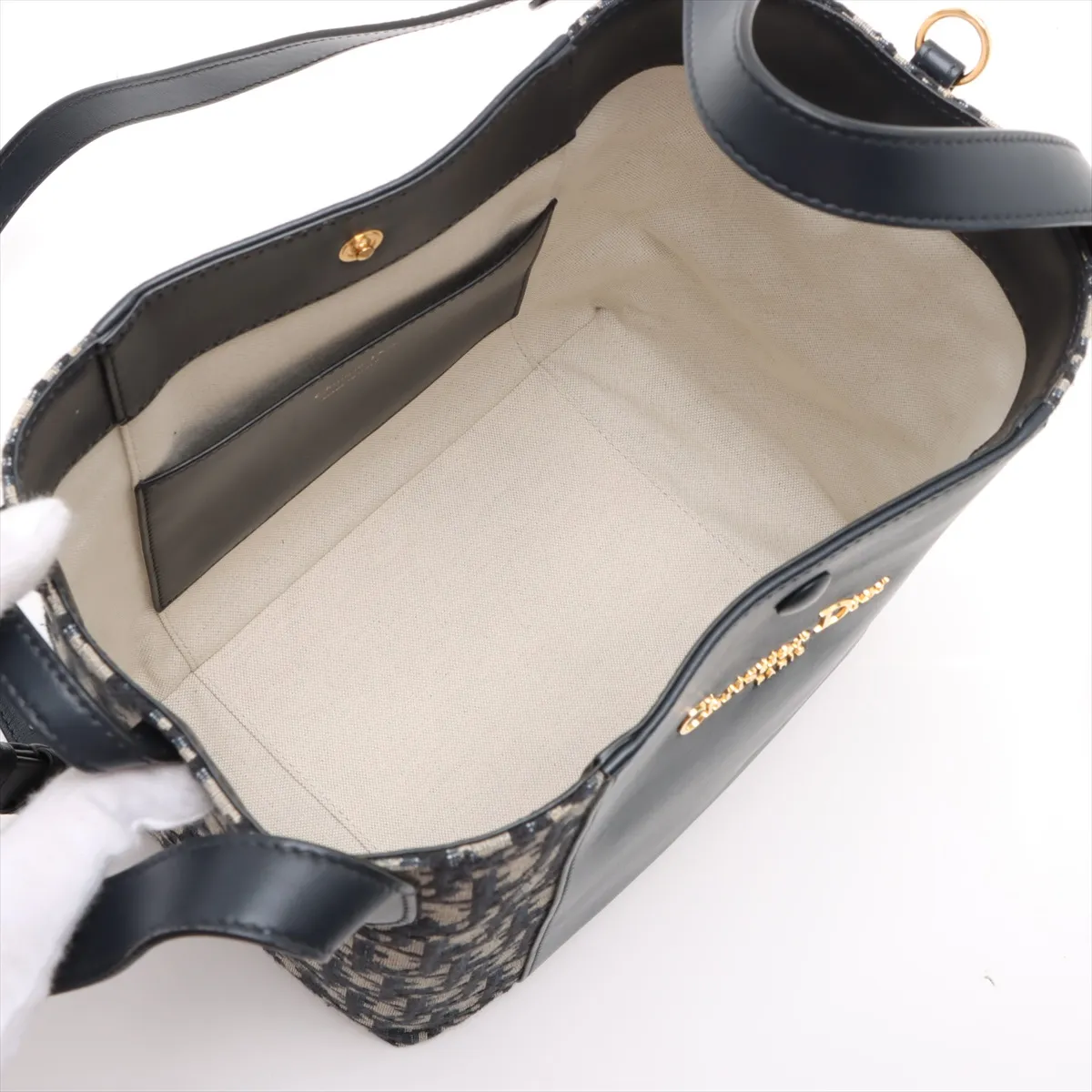 Oblique Bucket Bag Medium Canvas x Leather 2WAY Handbag Navy — view 6