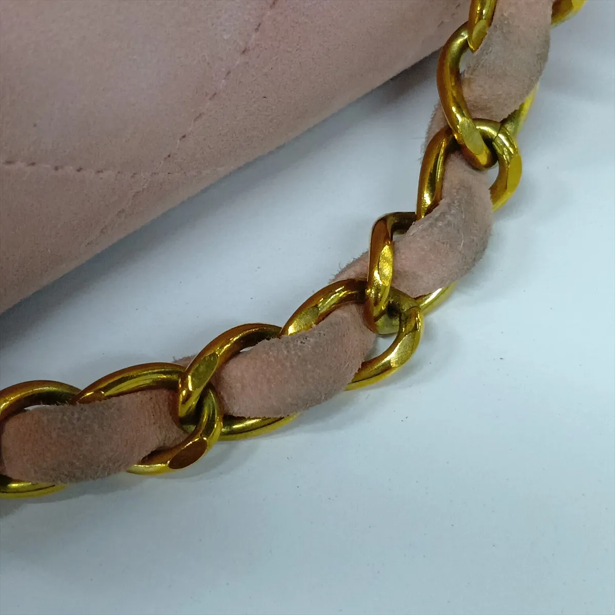 Matelassé 23 Small Suede Double Flap Double Chain Bag, Pink with Gold Hardware, 3300160, Series 3, A01113 — view 12