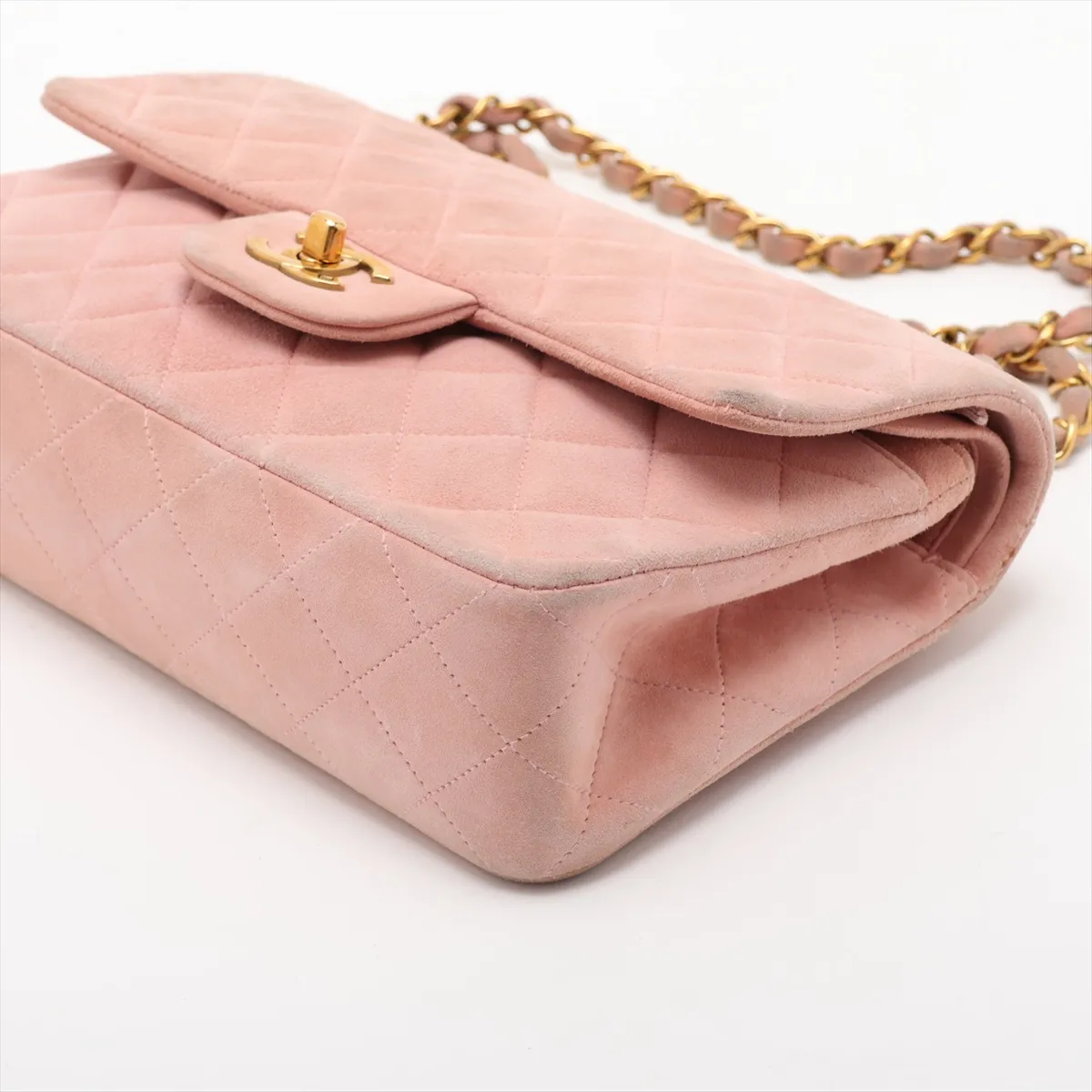Matelassé 23 Small Suede Double Flap Double Chain Bag, Pink with Gold Hardware, 3300160, Series 3, A01113 — view 3