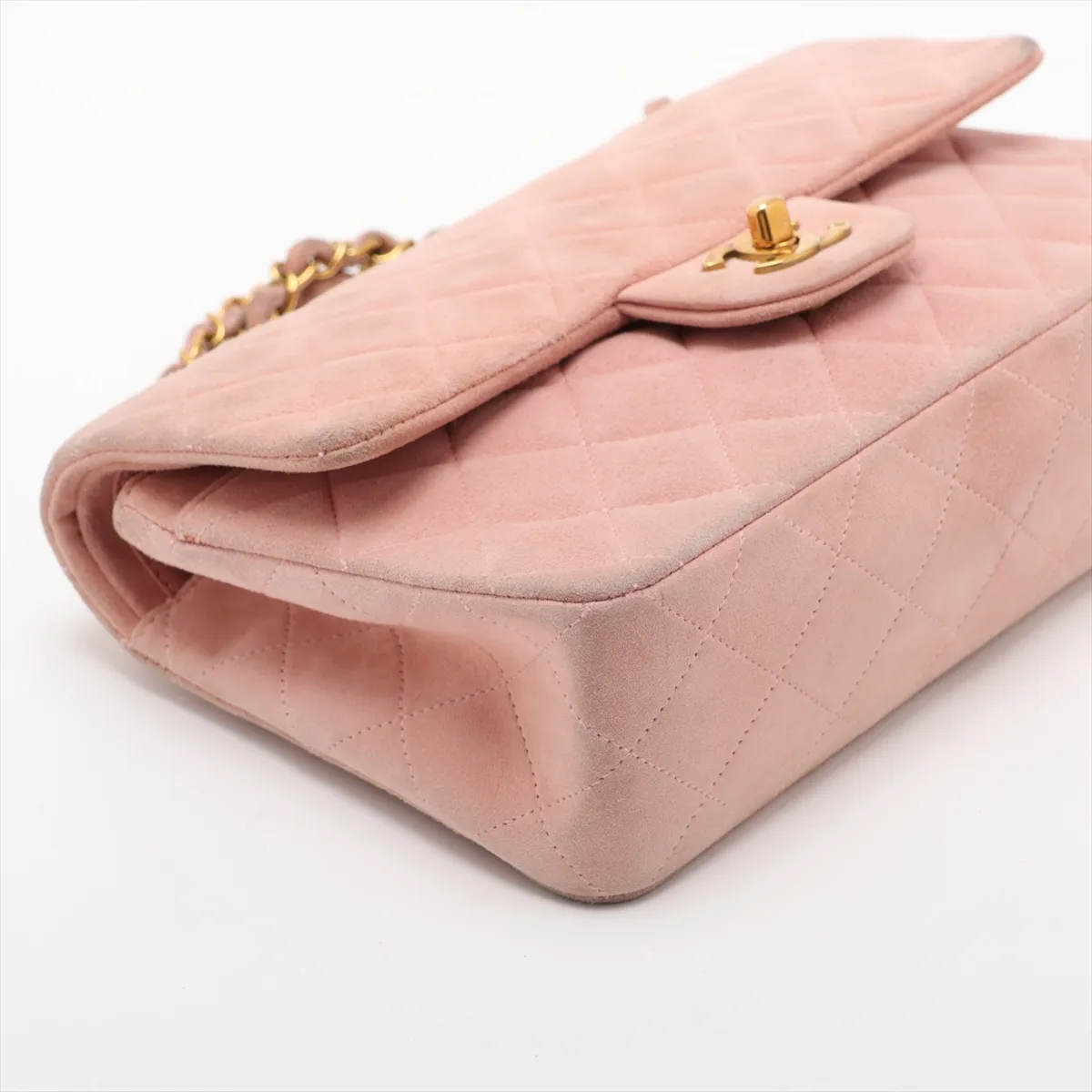 Matelassé 23 Small Suede Double Flap Double Chain Bag, Pink with Gold Hardware, 3300160, Series 3, A01113 — view 4