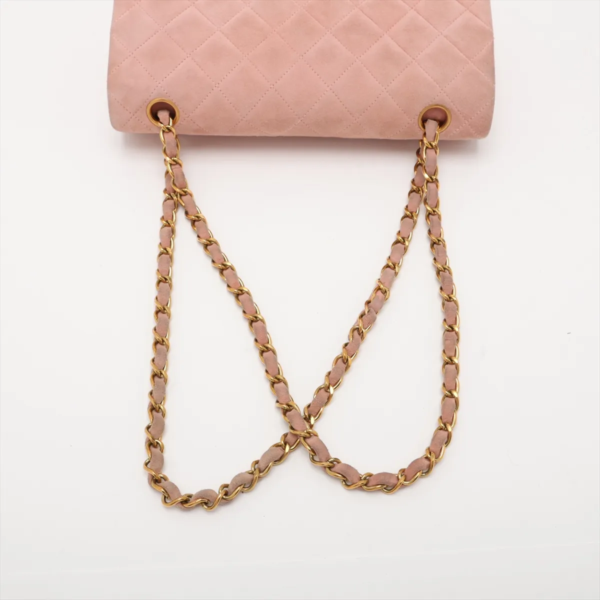 Matelassé 23 Small Suede Double Flap Double Chain Bag, Pink with Gold Hardware, 3300160, Series 3, A01113 — view 5