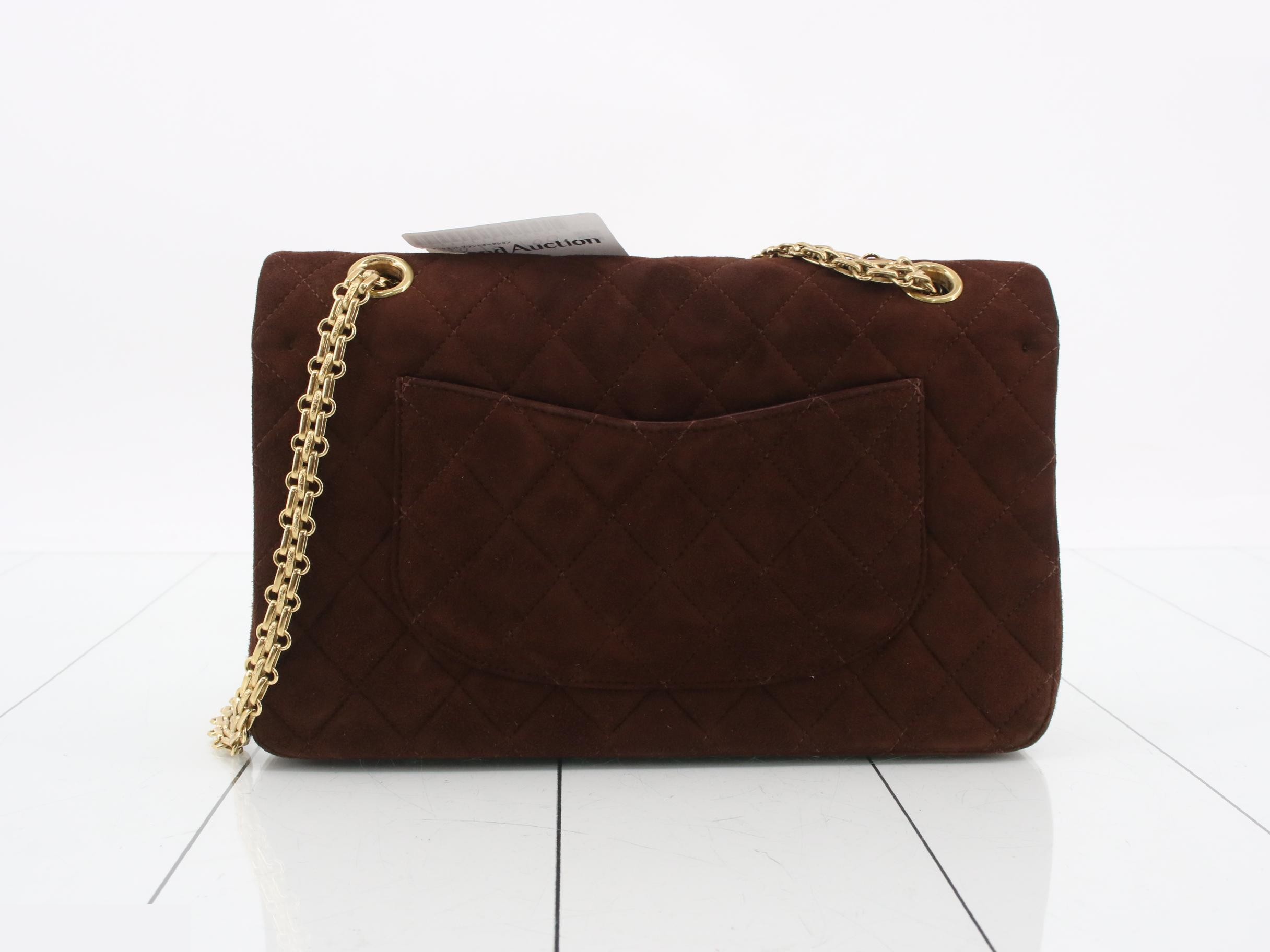 Matelassé 2.55 Suede Double Flap Double Chain Shoulder Bag, Brown — view 2