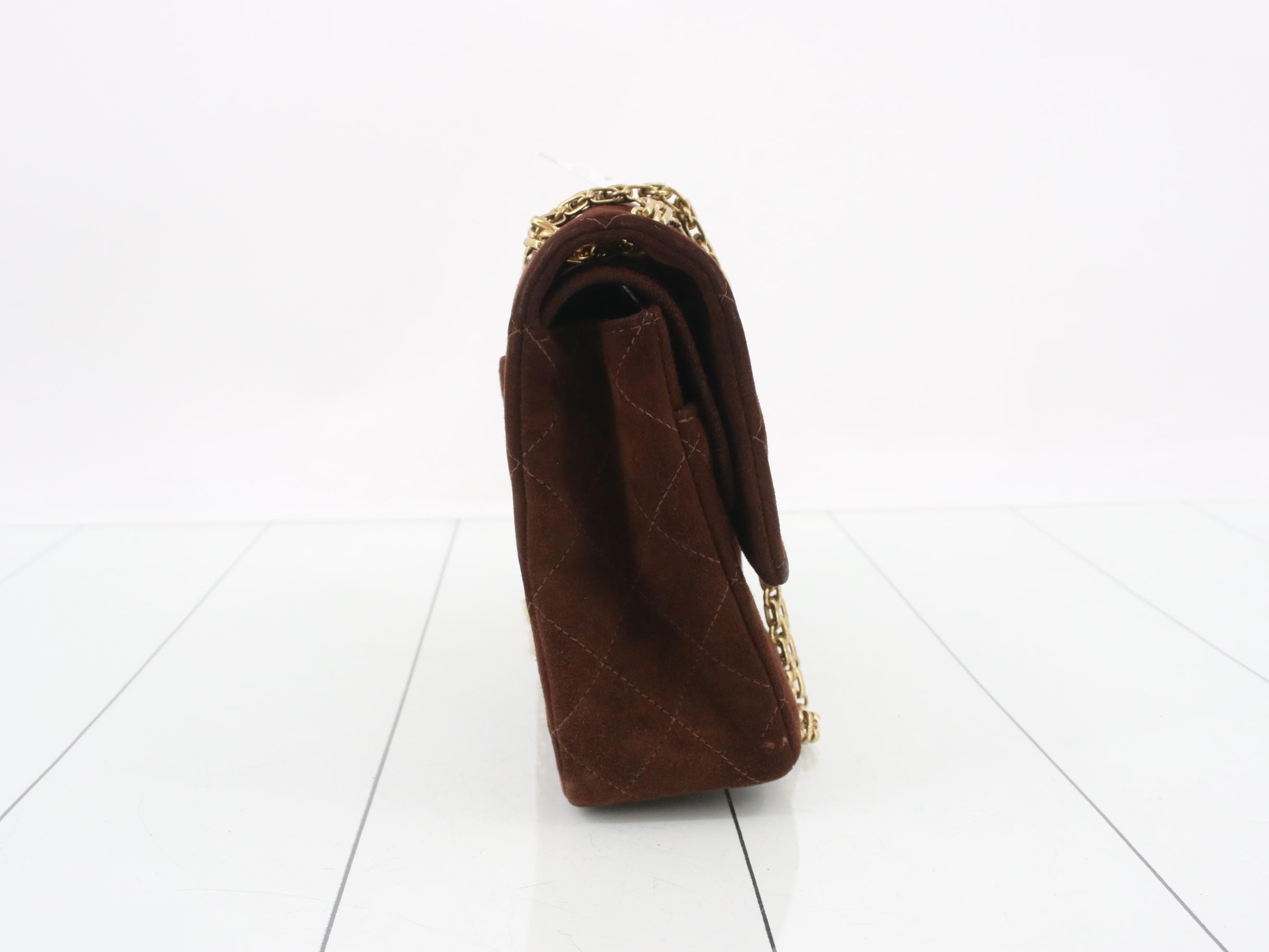 Matelassé 2.55 Suede Double Flap Double Chain Shoulder Bag, Brown — view 4
