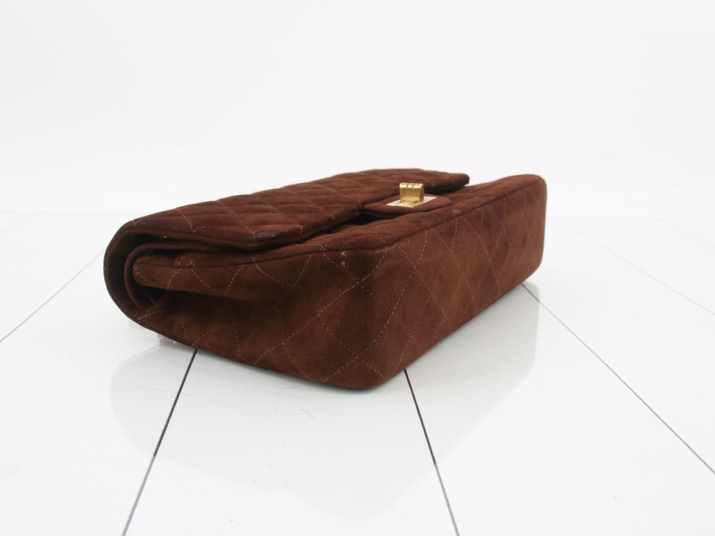 Matelassé 2.55 Suede Double Flap Double Chain Shoulder Bag, Brown — view 5
