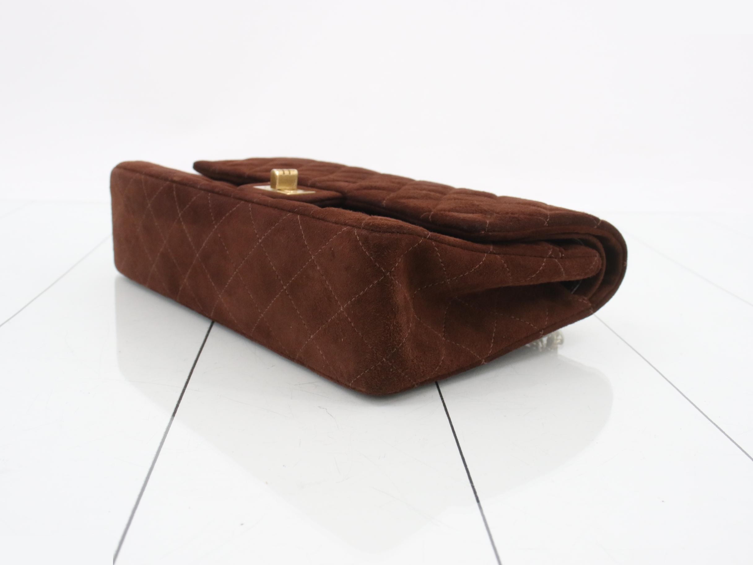 Matelassé 2.55 Suede Double Flap Double Chain Shoulder Bag, Brown — view 6
