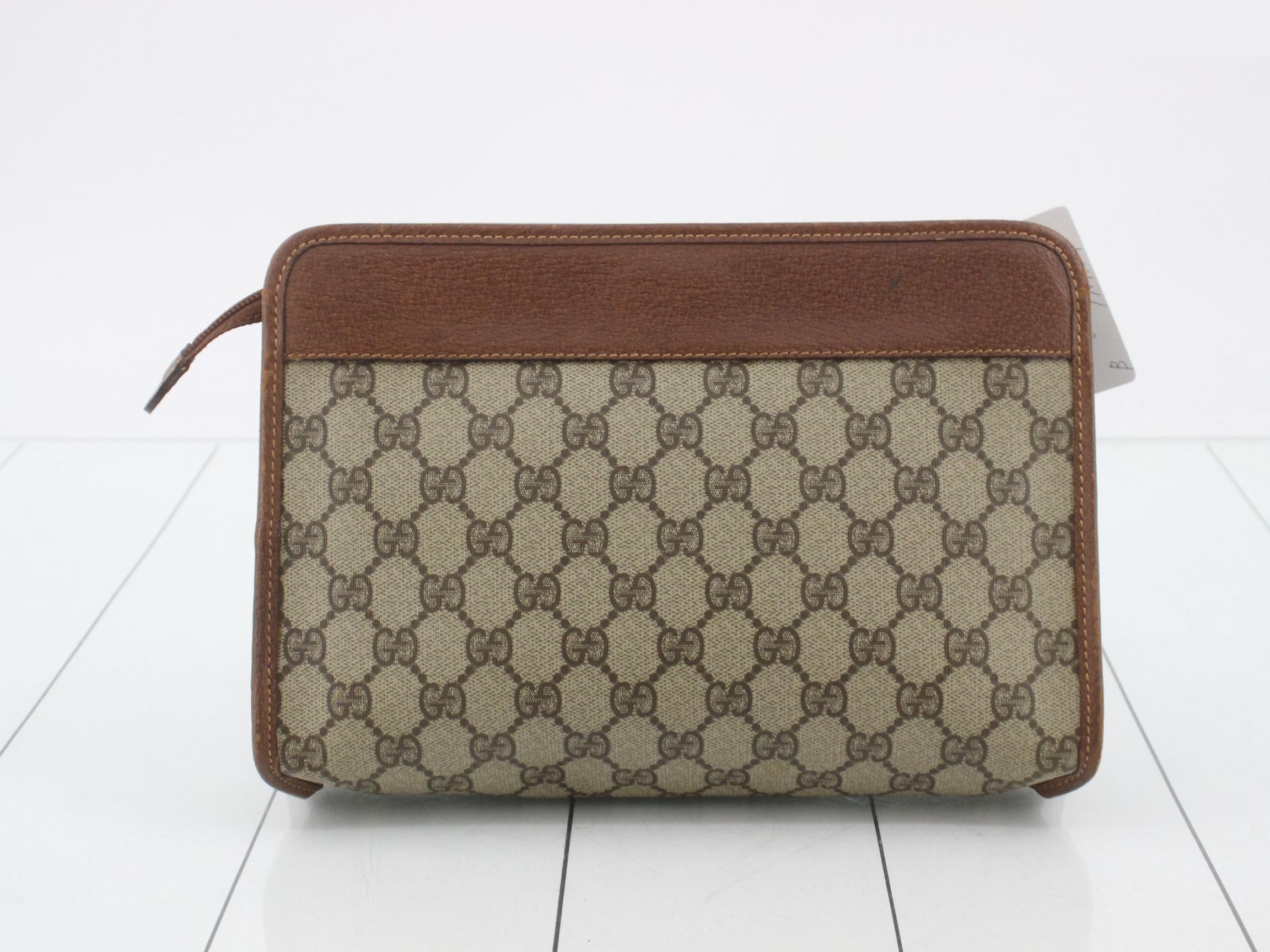 GG Supreme Clutch Bag, PVC, Old Gucci, Brown — view 2