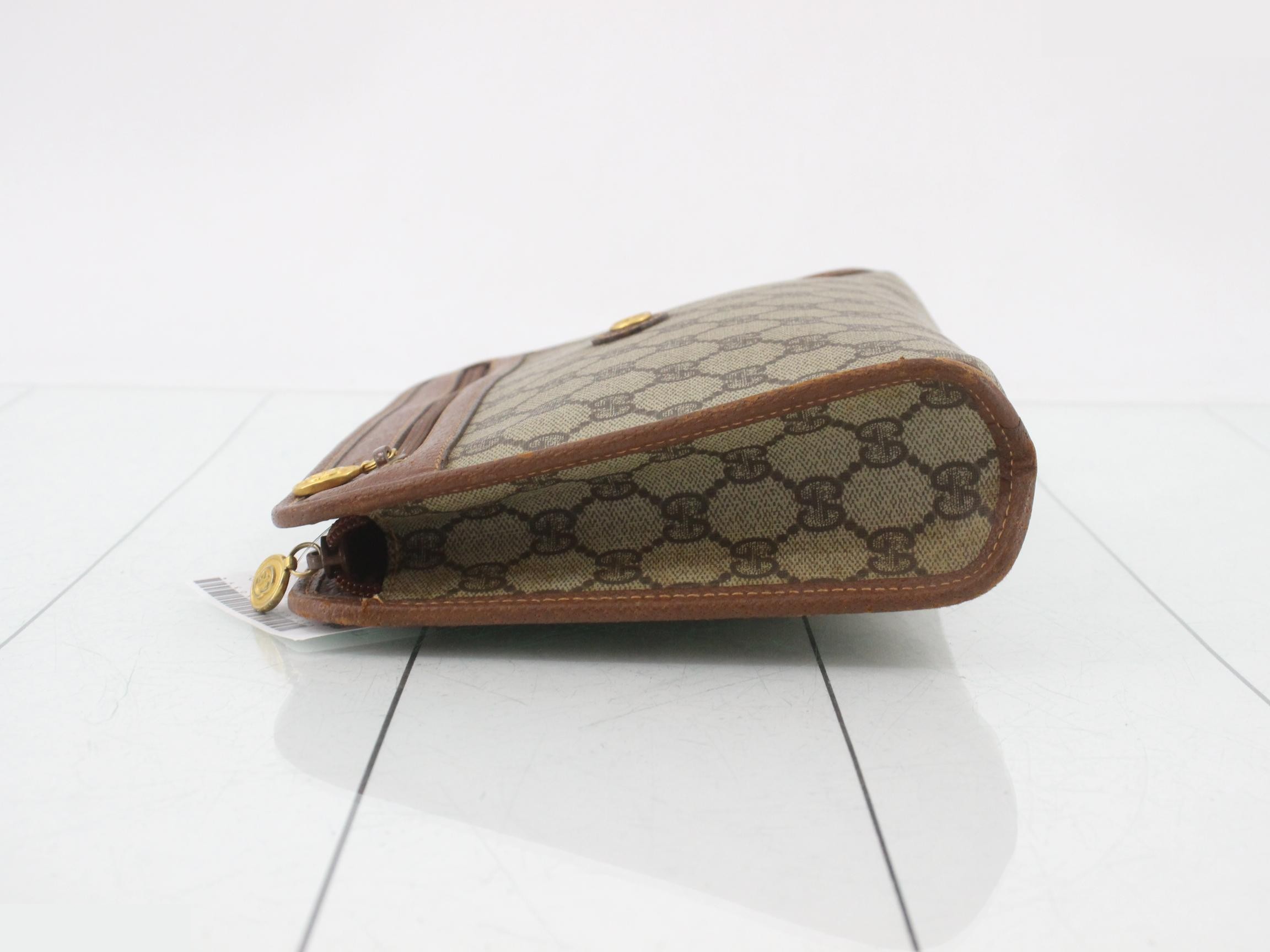 GG Supreme Clutch Bag, PVC, Old Gucci, Brown — view 4