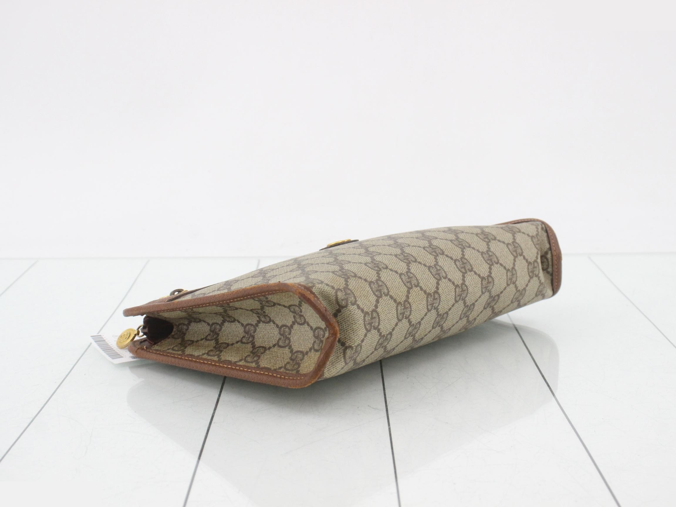 GG Supreme Clutch Bag, PVC, Old Gucci, Brown — view 5