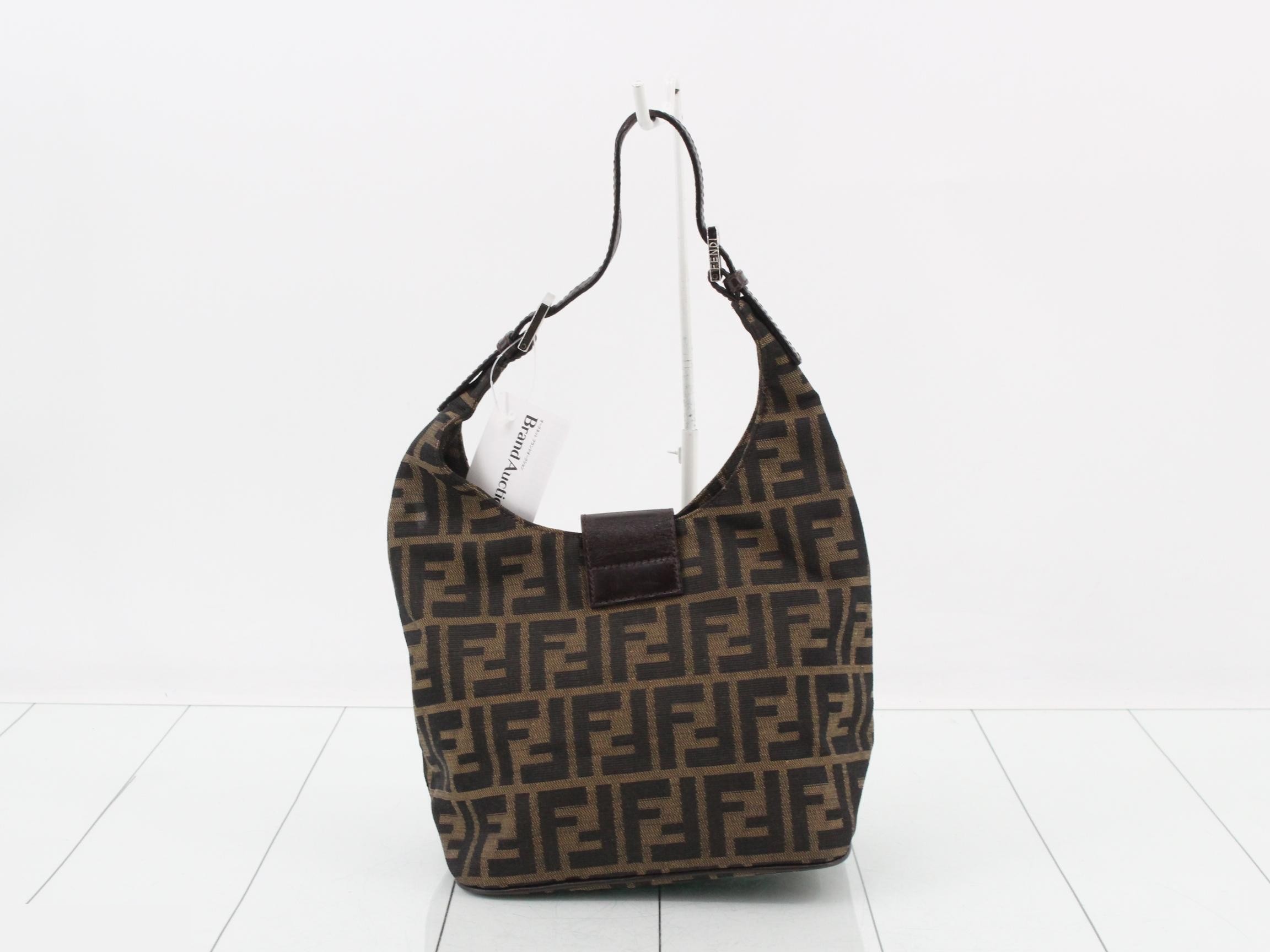 Zucca Shoulder Bag, Canvas/Leather, Brown — view 2