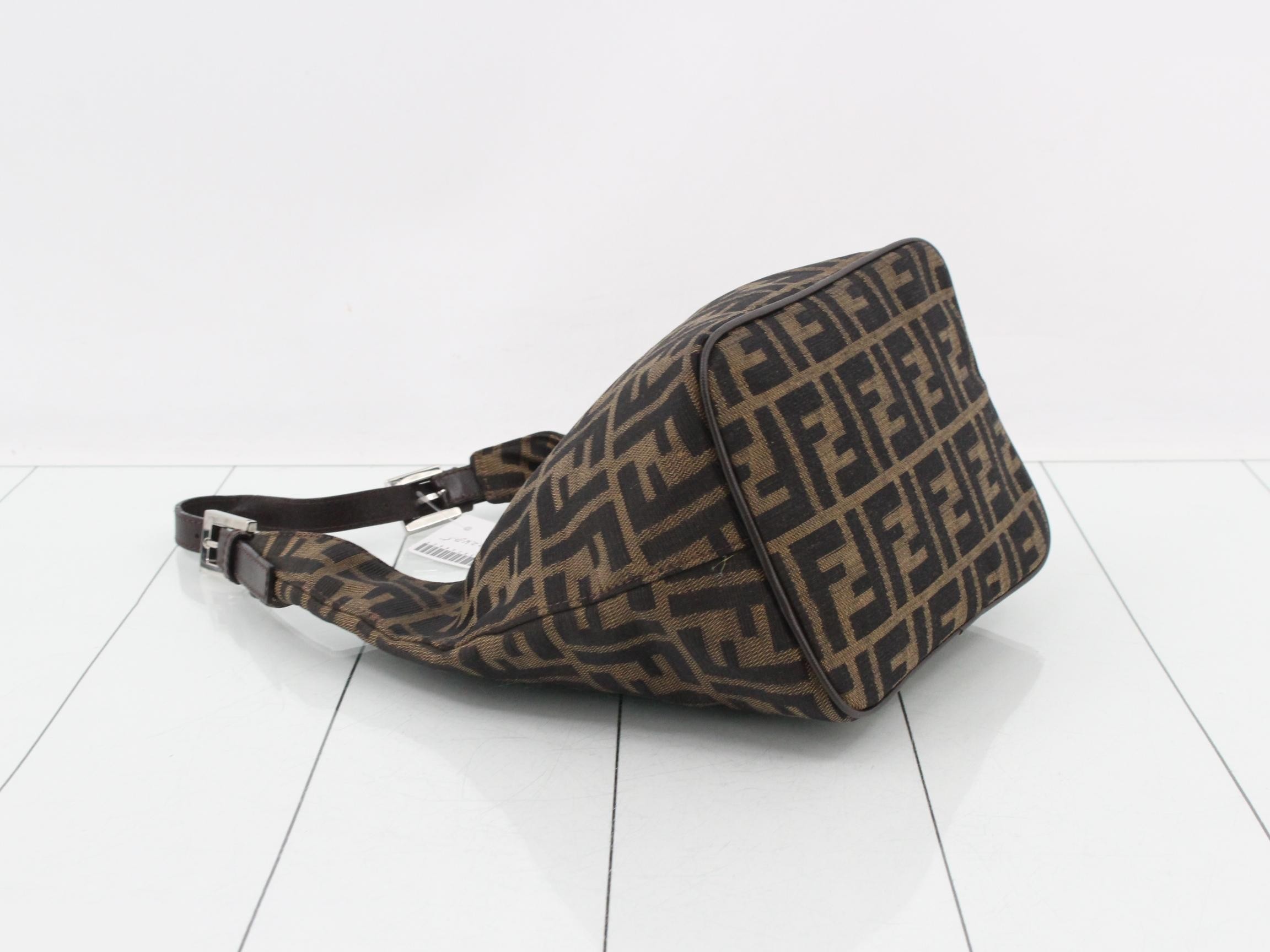 Zucca Shoulder Bag, Canvas/Leather, Brown — view 5