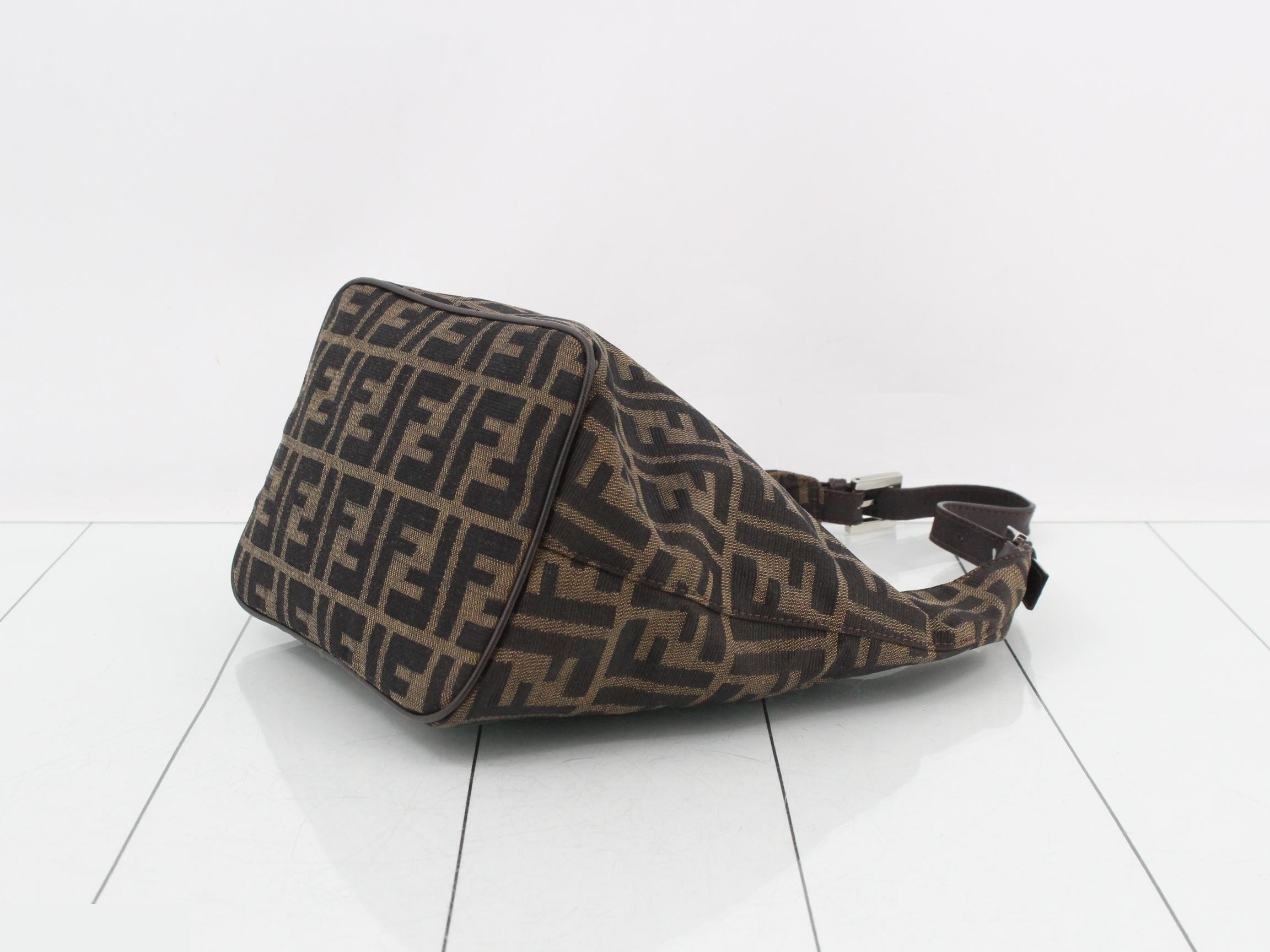 Zucca Shoulder Bag, Canvas/Leather, Brown — view 6