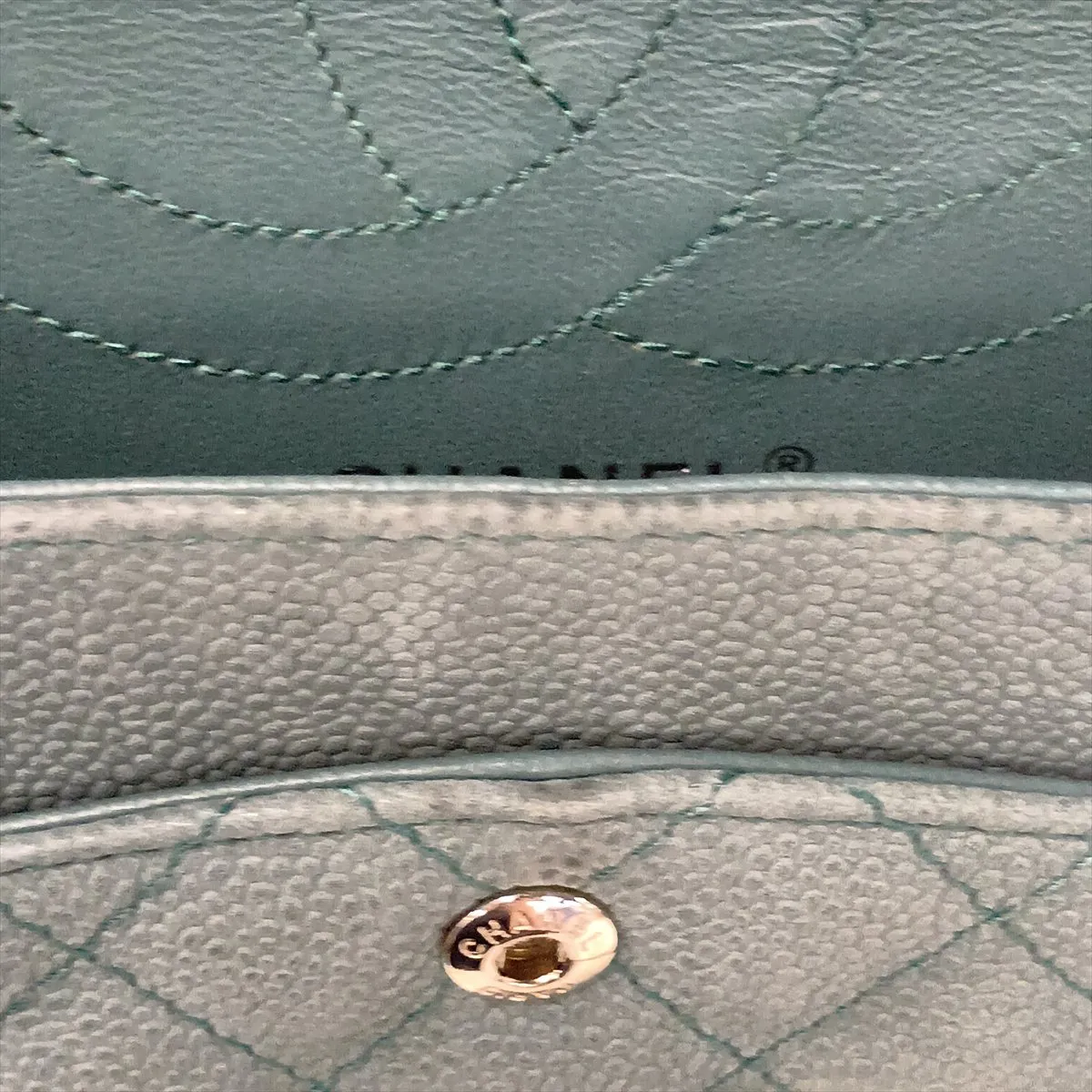 Matelassé 2.55 Caviar Skin Double Flap Double Chain Bag, Green, Gold Hardware, 17624840, Serial Number , A37586 — view 13
