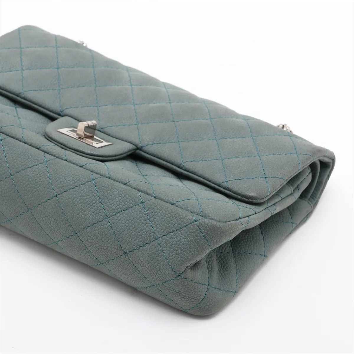 Matelassé 2.55 Caviar Skin Double Flap Double Chain Bag, Green, Gold Hardware, 17624840, Serial Number , A37586 — view 3