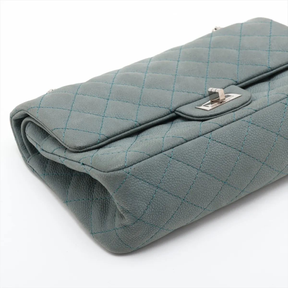 Matelassé 2.55 Caviar Skin Double Flap Double Chain Bag, Green, Gold Hardware, 17624840, Serial Number , A37586 — view 4