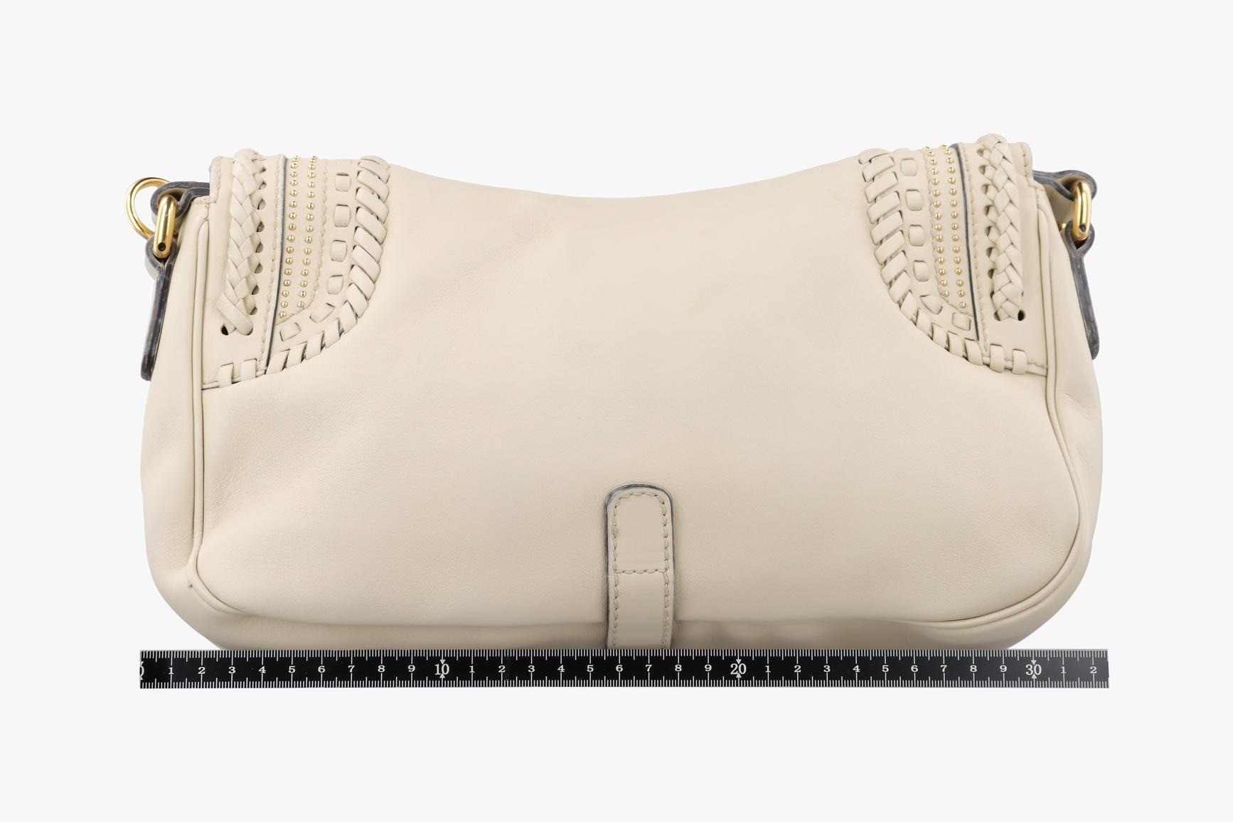 Handmade tassel medium flap leather bag, white — view 2