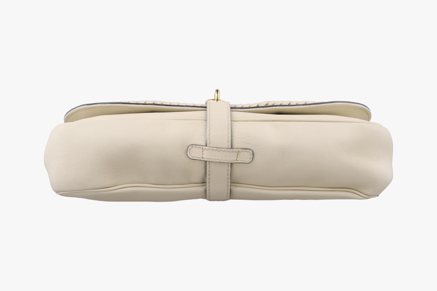 Handmade tassel medium flap leather bag, white — view 3