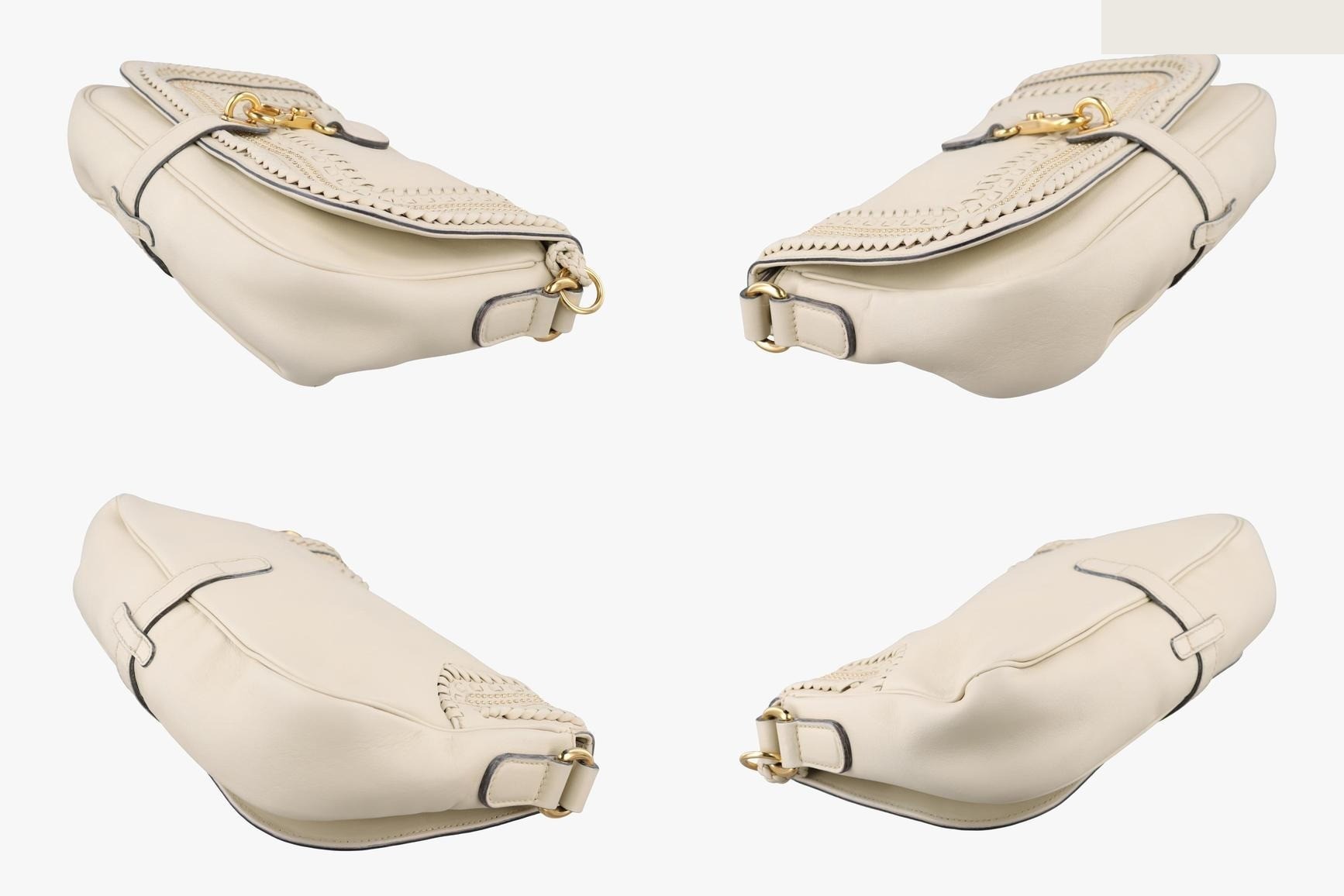 Handmade tassel medium flap leather bag, white — view 4