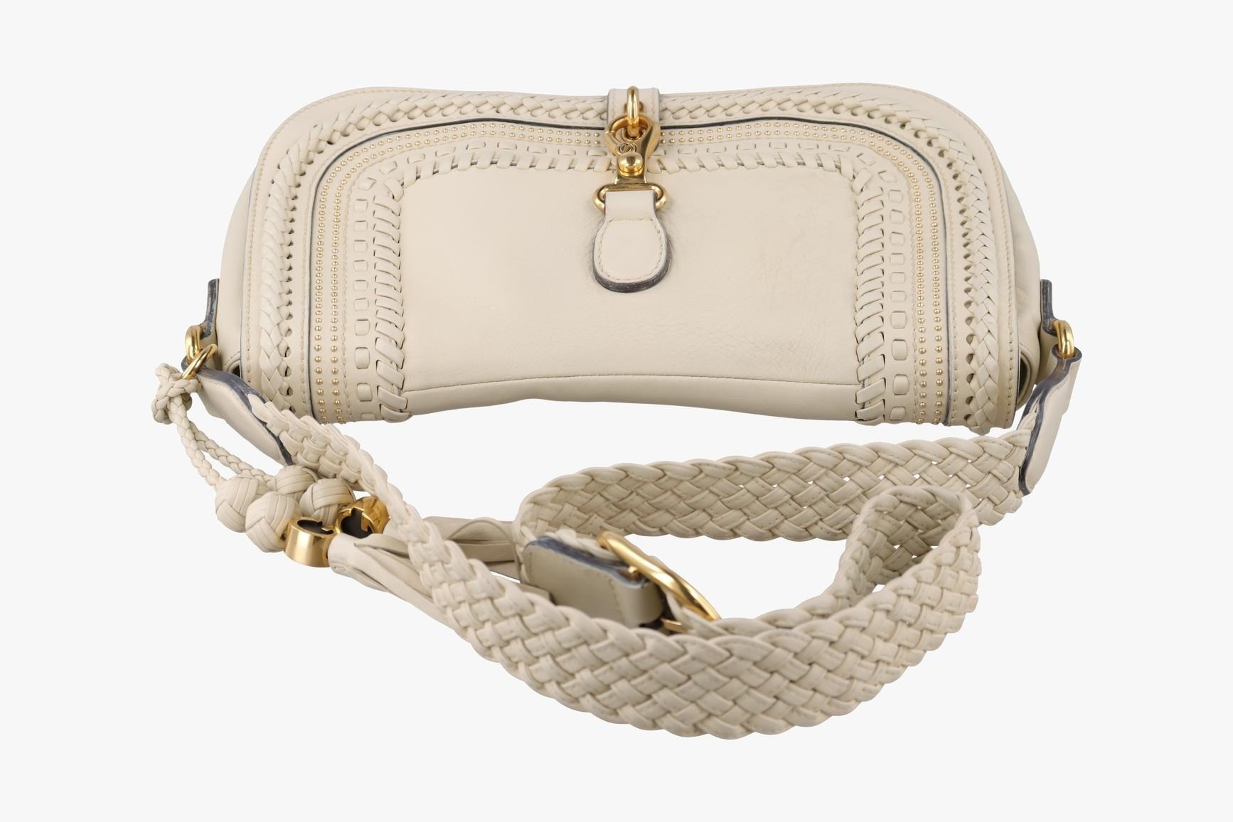 Handmade tassel medium flap leather bag, white — view 5
