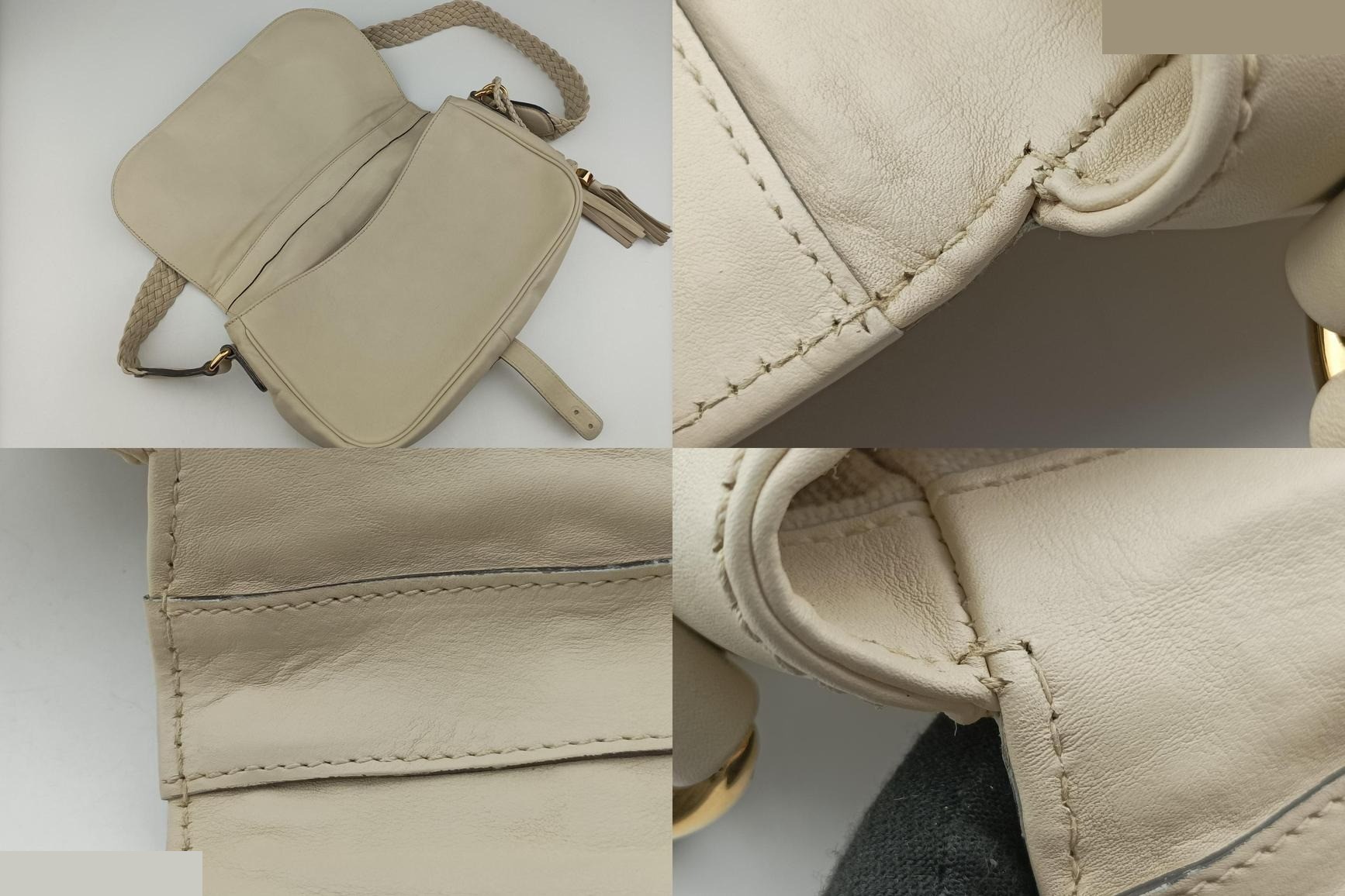 Handmade tassel medium flap leather bag, white — view 9