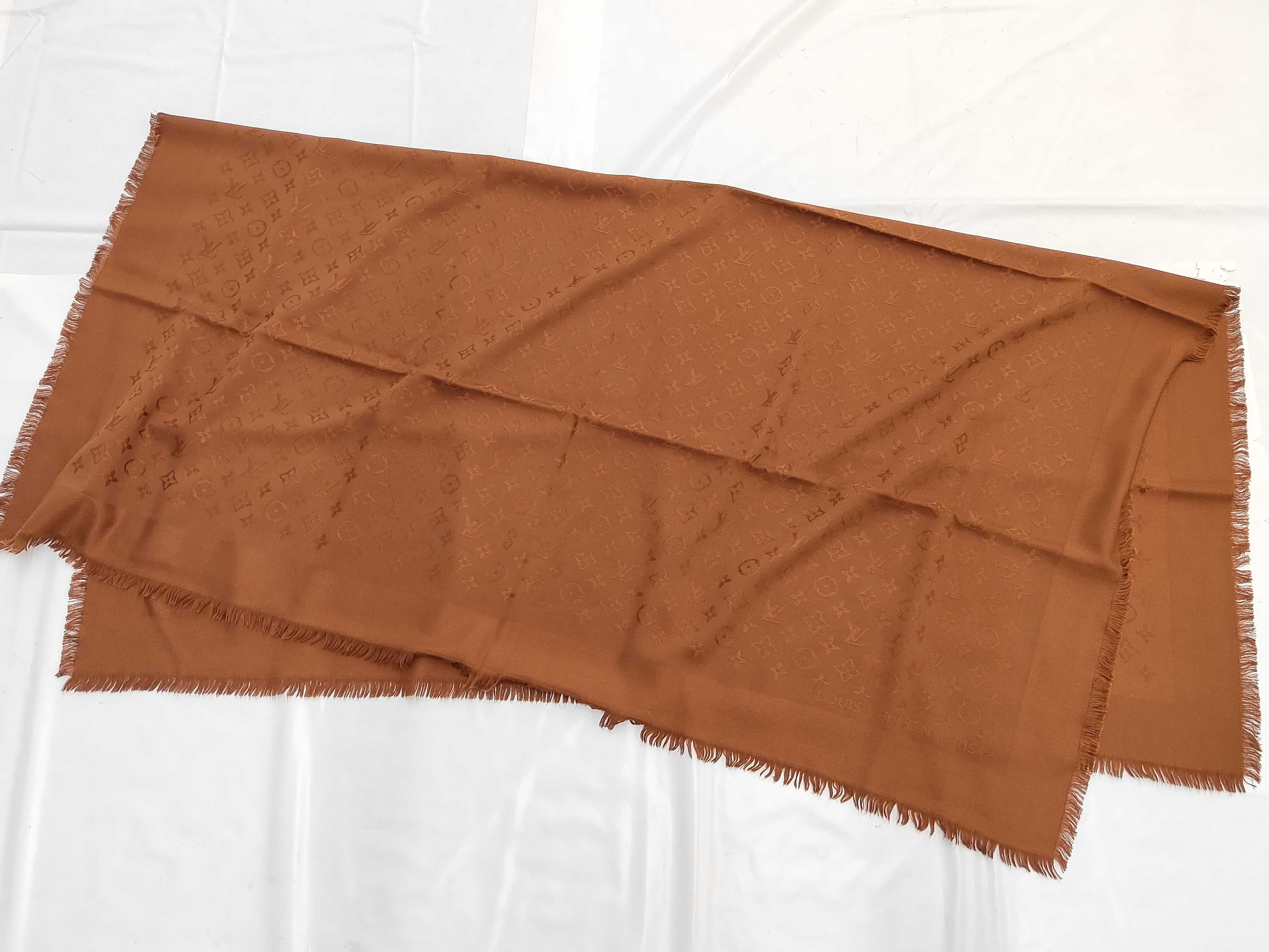 Monogram Silk Shawl, Brown, Other Accessories — view 2