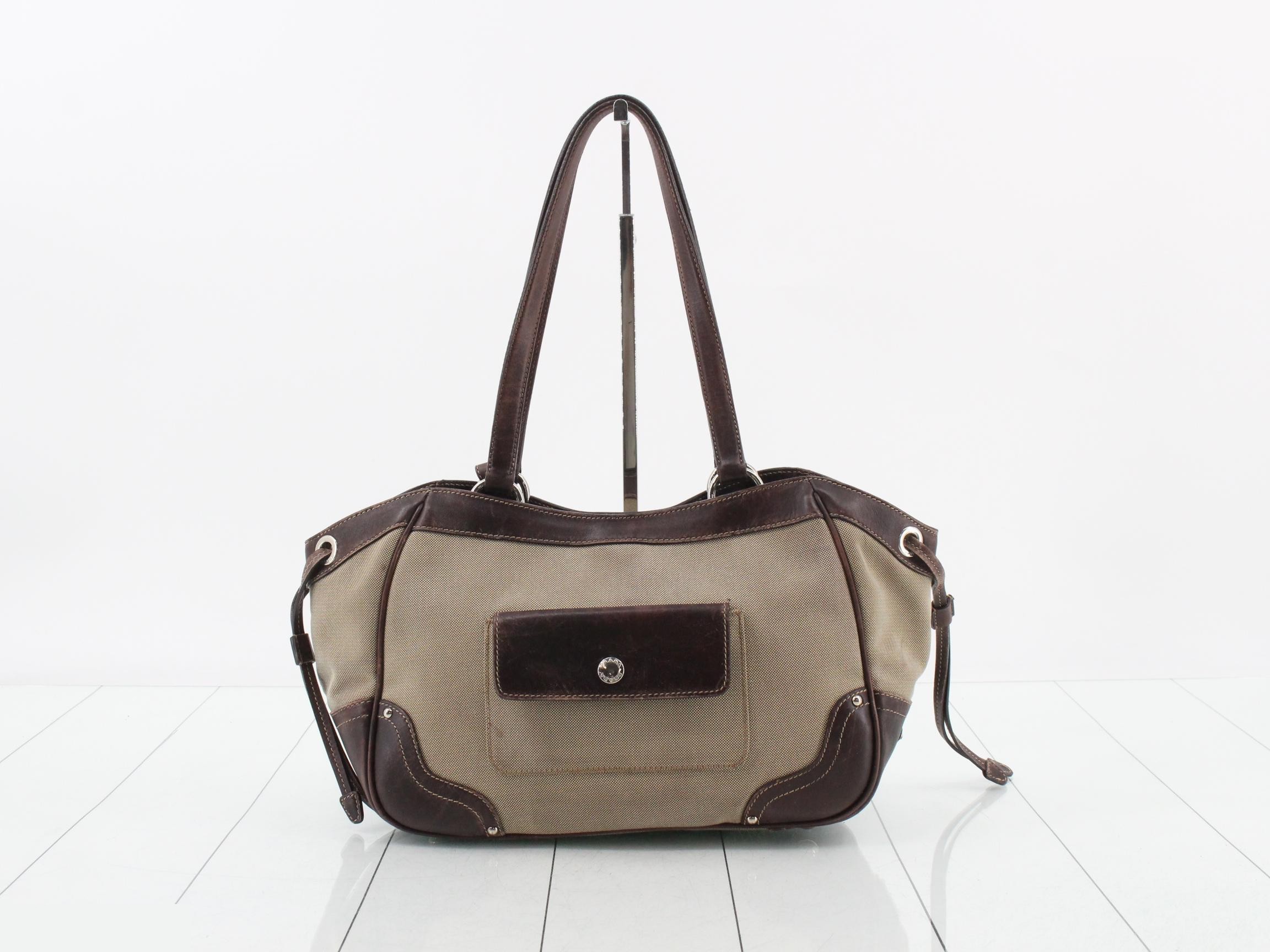Leather and canvas combination handbag — view 2