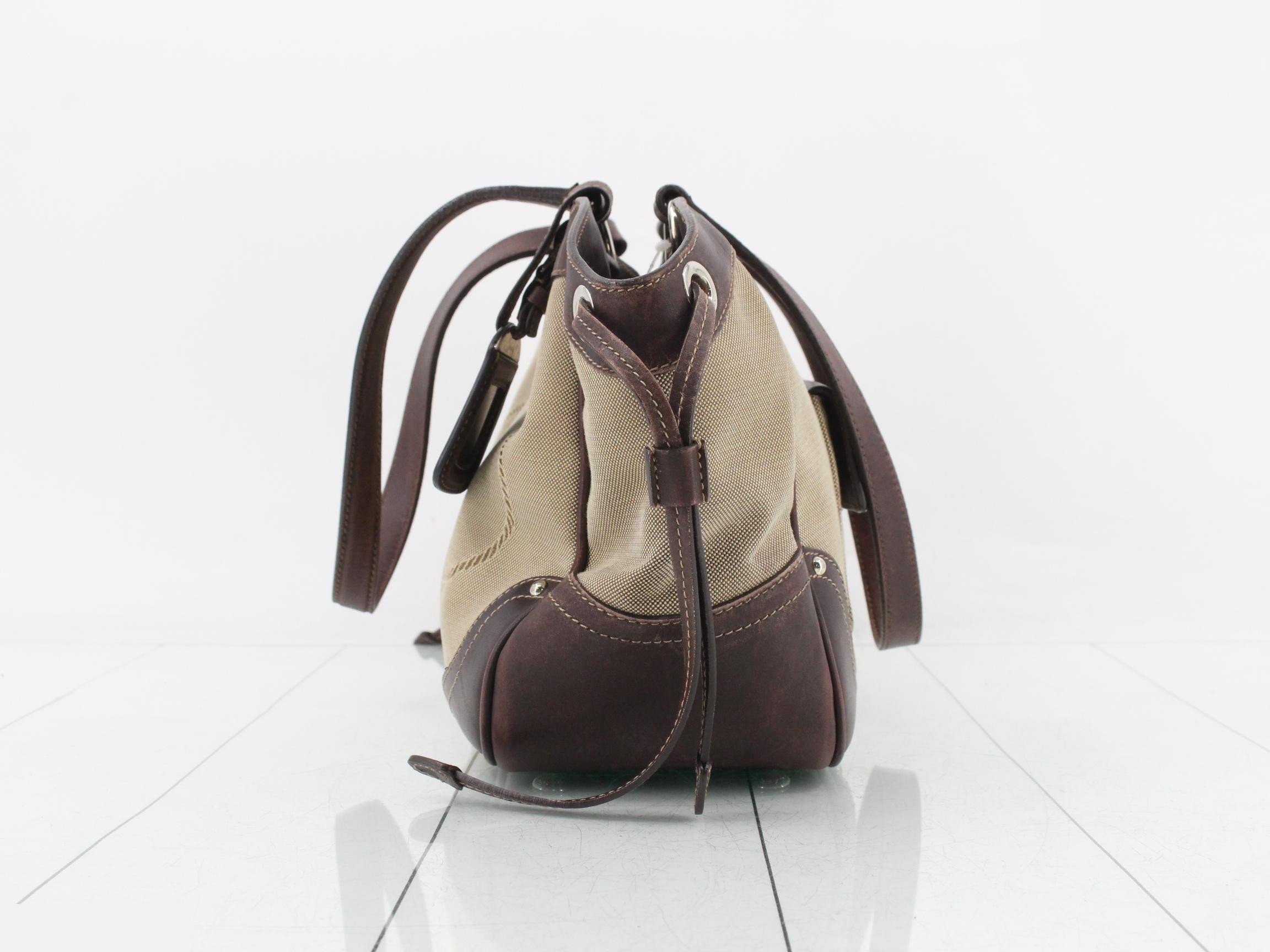 Leather and canvas combination handbag — view 3