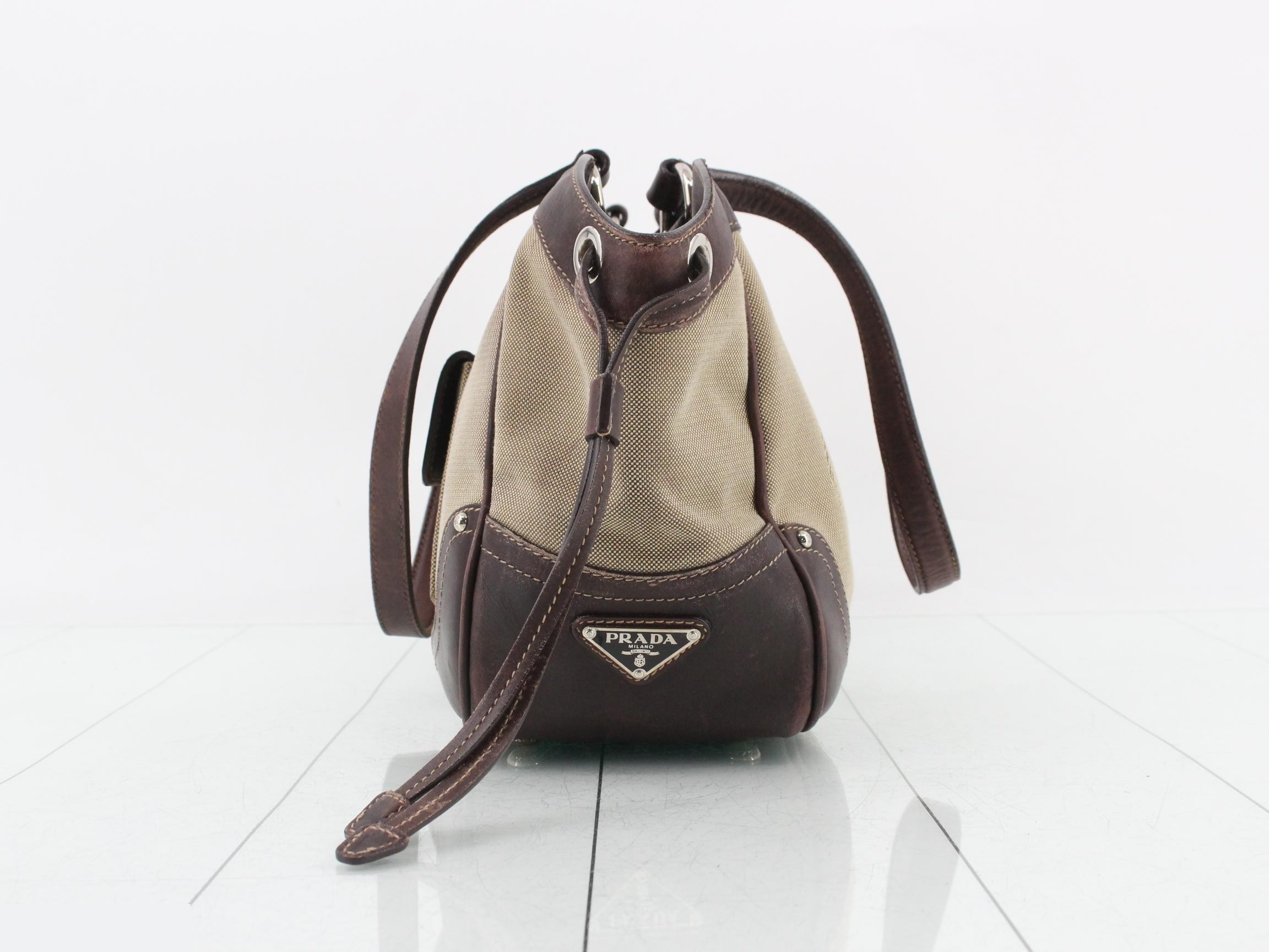 Leather and canvas combination handbag — view 4