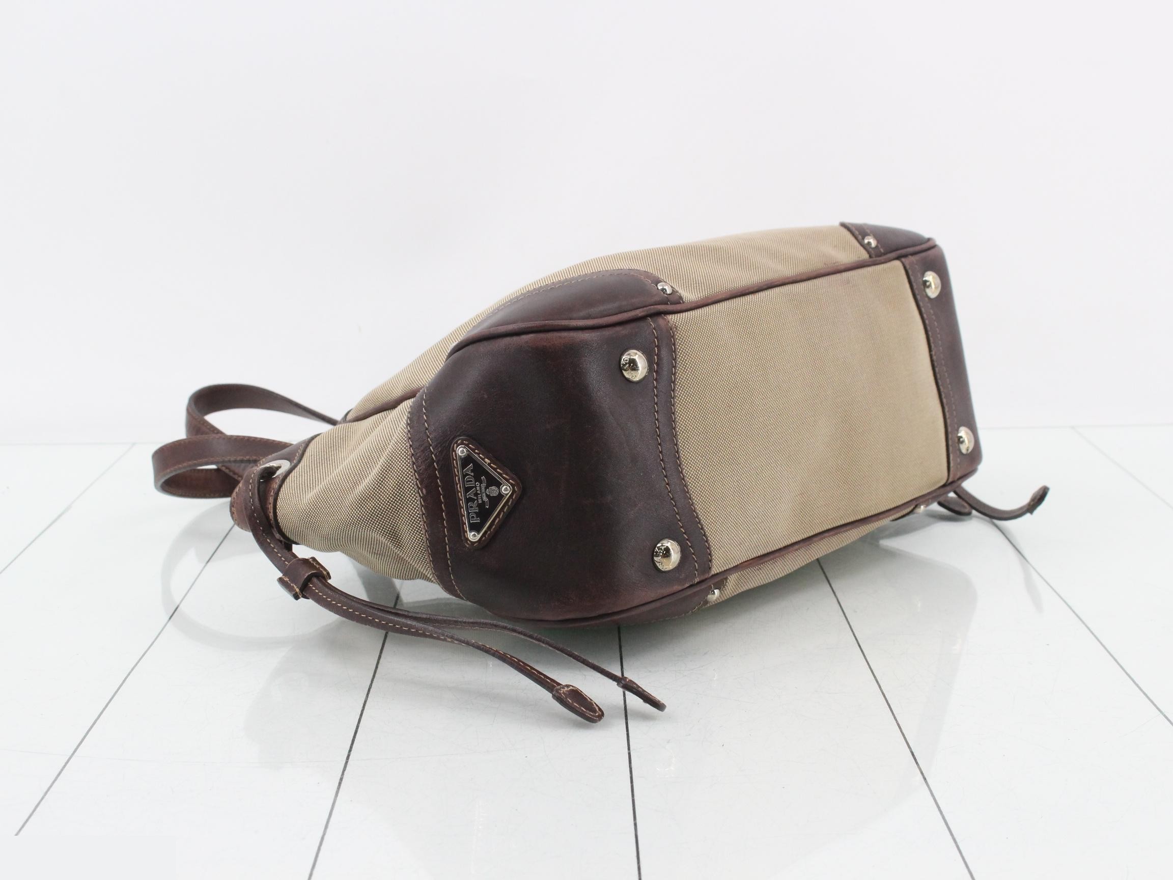 Leather and canvas combination handbag — view 5