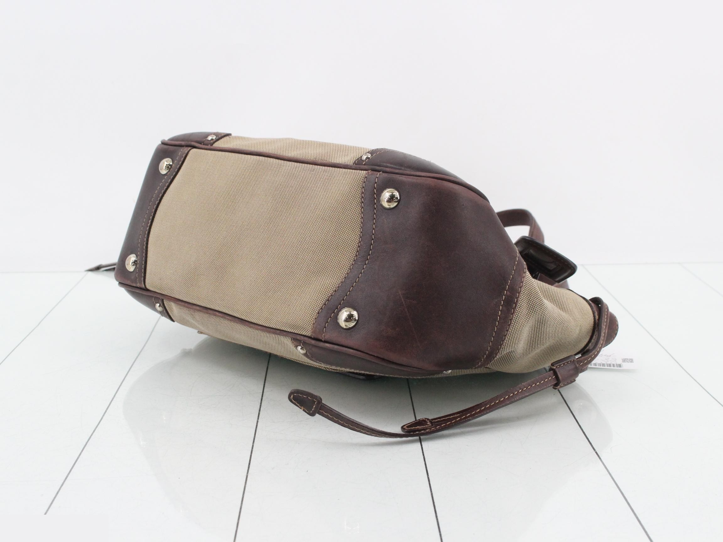 Leather and canvas combination handbag — view 6