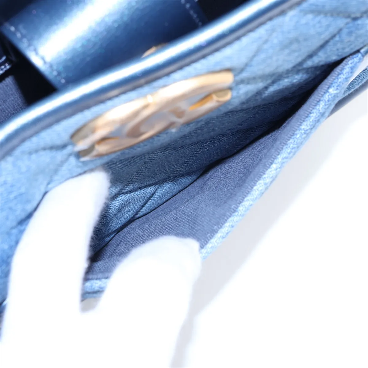 [Individually packaged] Chanel Matelassé Denim x Lambskin 2-Way Shoulder Bag Hobo Blue Gold Hardware LJA686P8 Random Plate — view 9