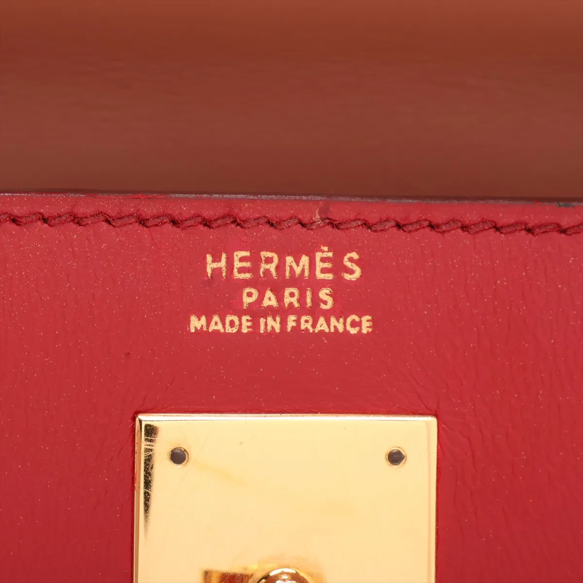 [Individually packaged] Hermes Kelly 32 Sellier Box Calf Rouge Vif x Natural x Rouge H Gold hardware W: 1993 — view 12