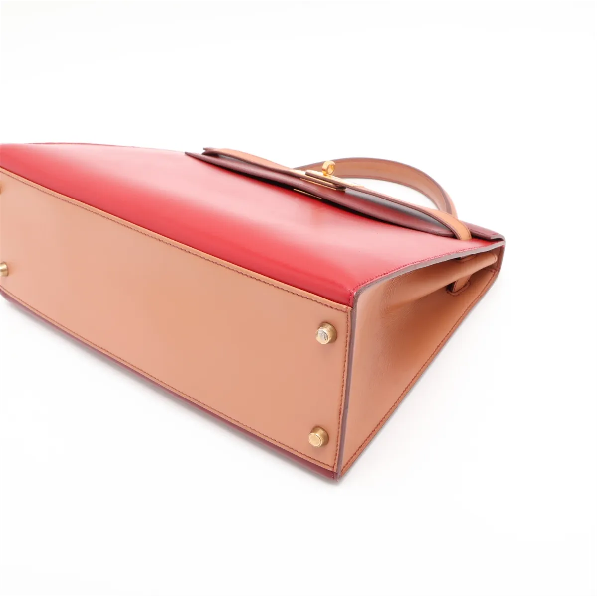 [Individually packaged] Hermes Kelly 32 Sellier Box Calf Rouge Vif x Natural x Rouge H Gold hardware W: 1993 — view 3