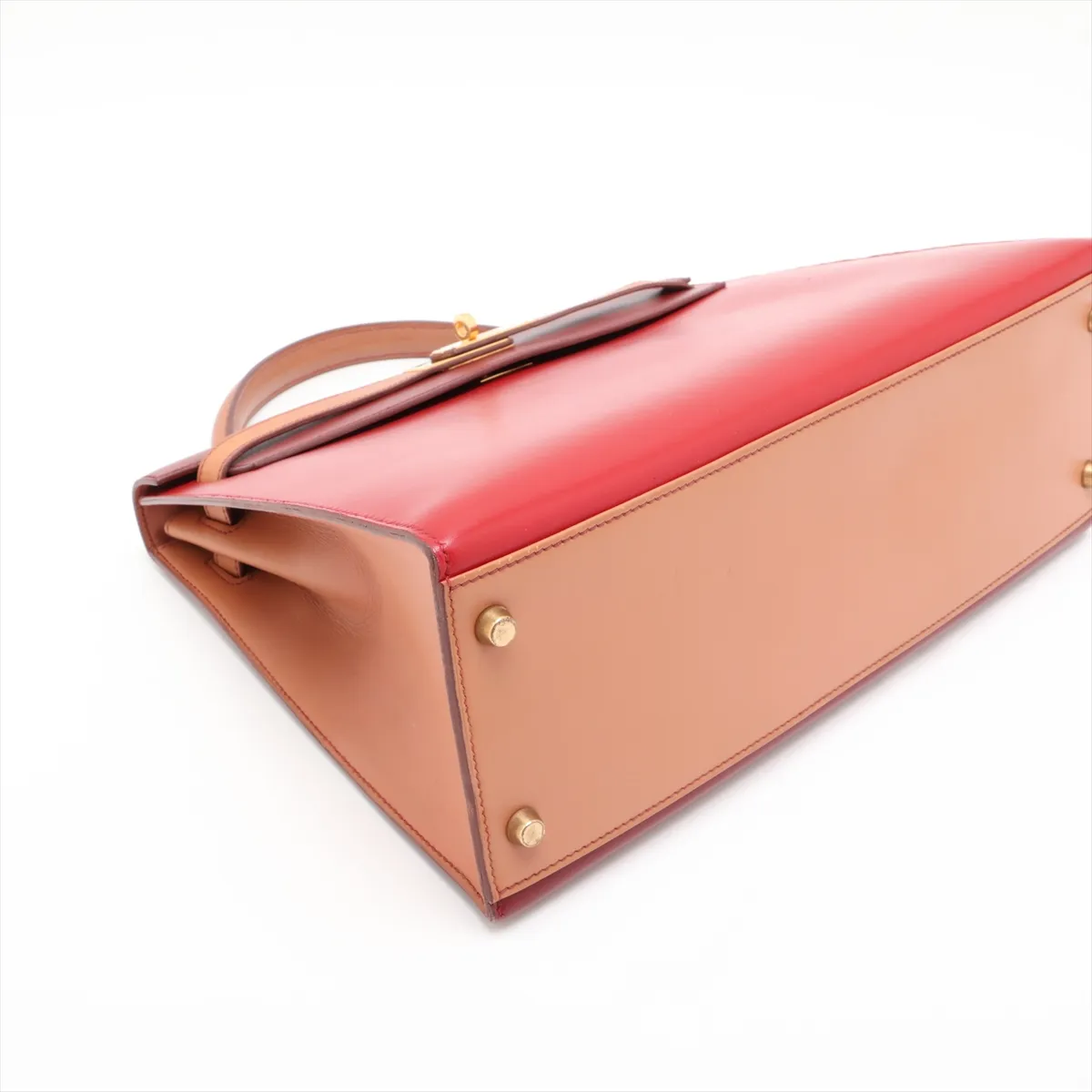 [Individually packaged] Hermes Kelly 32 Sellier Box Calf Rouge Vif x Natural x Rouge H Gold hardware W: 1993 — view 4