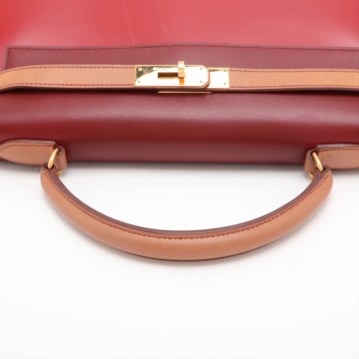 [Individually packaged] Hermes Kelly 32 Sellier Box Calf Rouge Vif x Natural x Rouge H Gold hardware W: 1993 — view 5