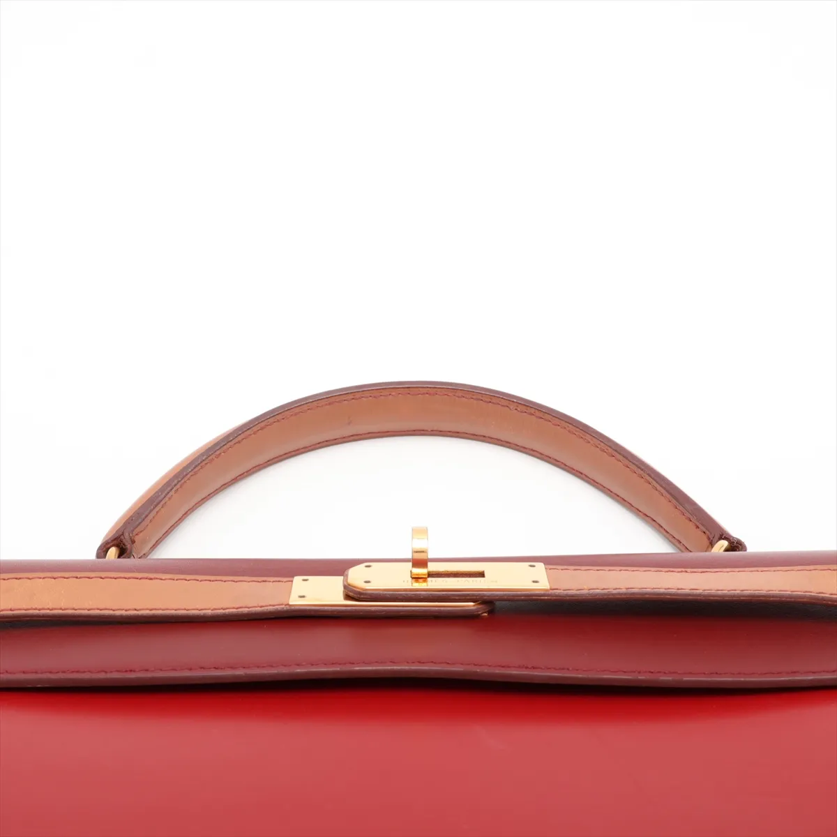[Individually packaged] Hermes Kelly 32 Sellier Box Calf Rouge Vif x Natural x Rouge H Gold hardware W: 1993 — view 6