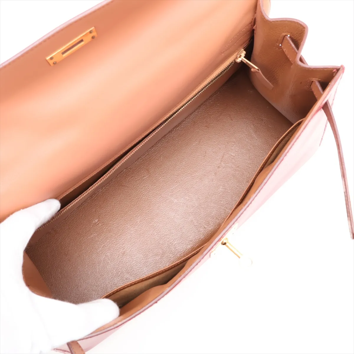 [Individually packaged] Hermes Kelly 32 Sellier Box Calf Rouge Vif x Natural x Rouge H Gold hardware W: 1993 — view 8