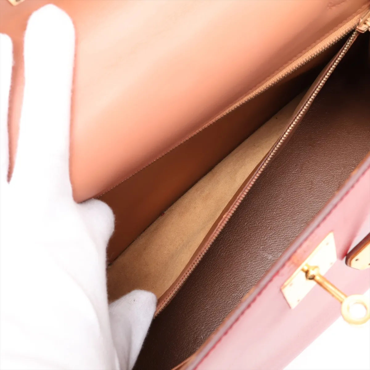[Individually packaged] Hermes Kelly 32 Sellier Box Calf Rouge Vif x Natural x Rouge H Gold hardware W: 1993 — view 9