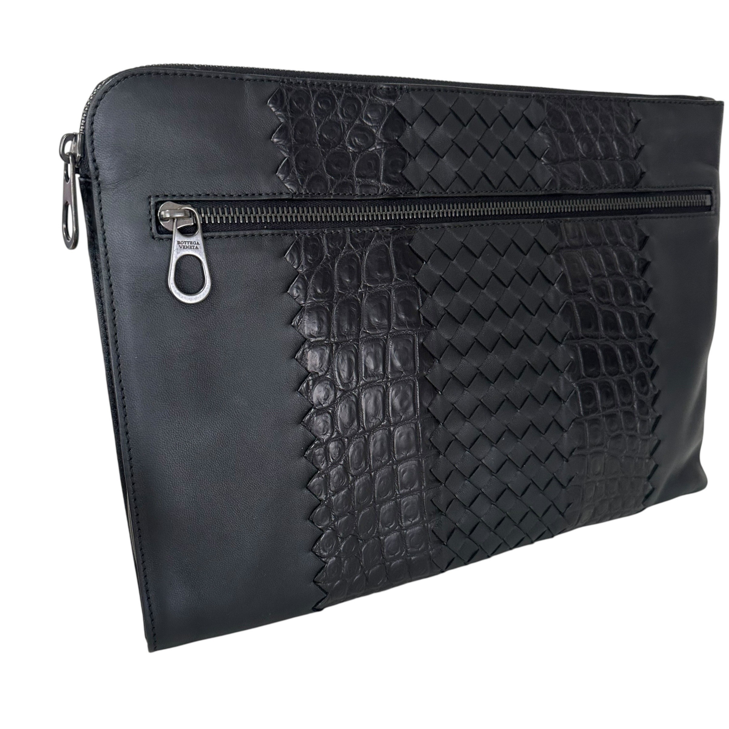 Crocodile Clutch Bag, Second Bag, Black — view 2