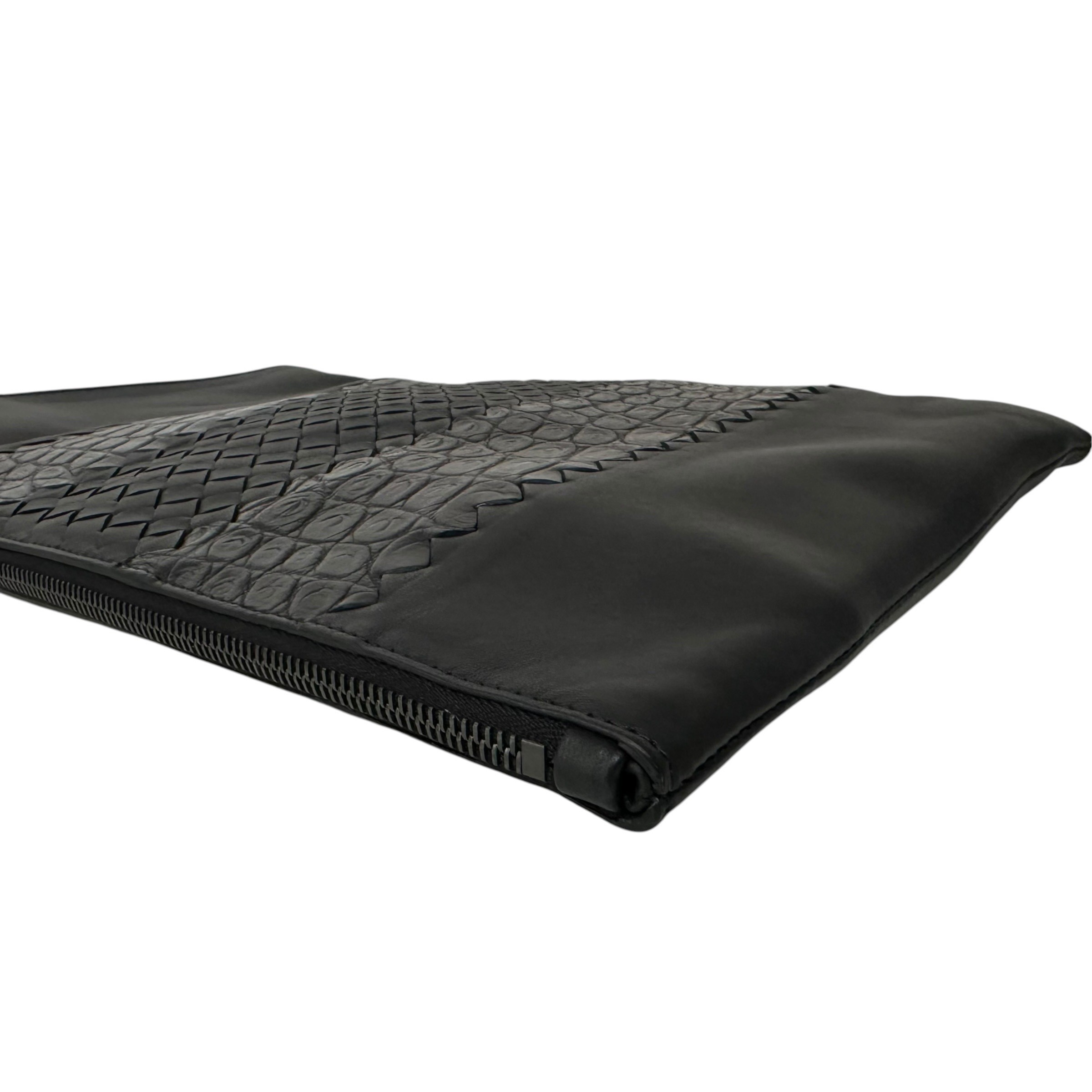 Crocodile Clutch Bag, Second Bag, Black — view 7
