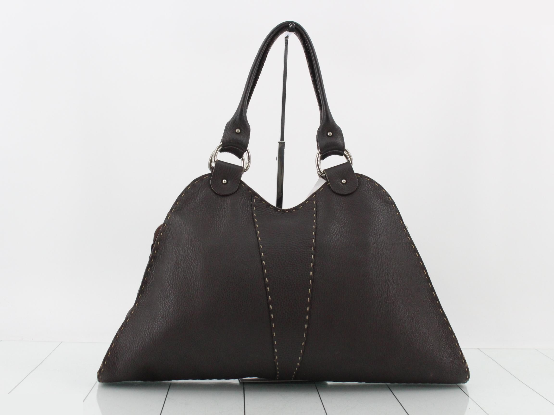 Leather tote bag, brown, with charm. — view 2