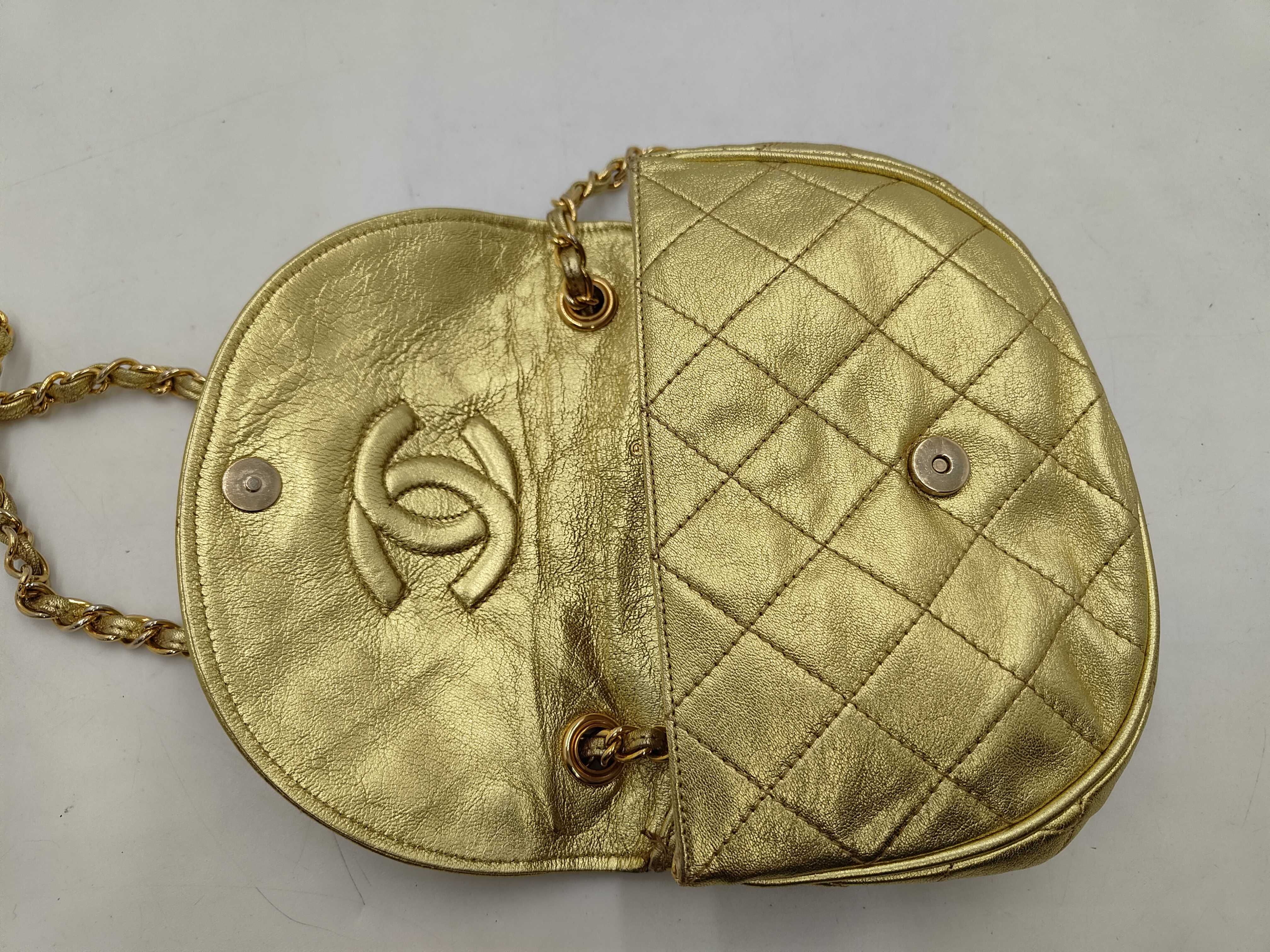 Camellia Leather Chain Shoulder Bag, Gold, Gold Hardware — view 15
