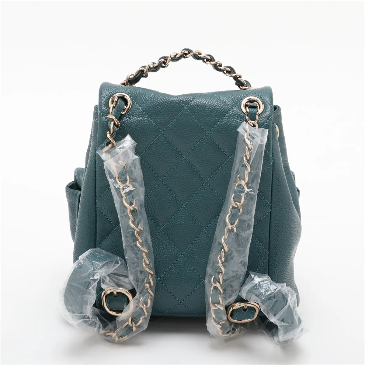 [Individually packaged] Chanel Matelassé Caviar Skin Chain Backpack, Green with Gold Hardware, K375E0C3, Random Plate — view 2