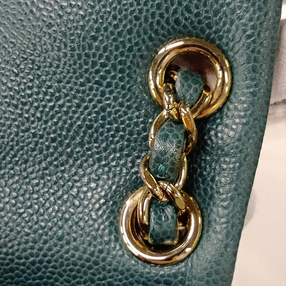 [Individually packaged] Chanel Matelassé Caviar Skin Chain Backpack, Green with Gold Hardware, K375E0C3, Random Plate — view 13