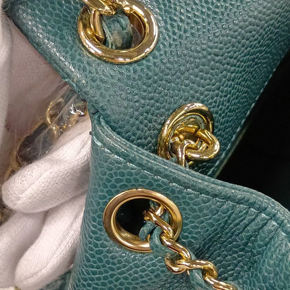 [Individually packaged] Chanel Matelassé Caviar Skin Chain Backpack, Green with Gold Hardware, K375E0C3, Random Plate — view 14