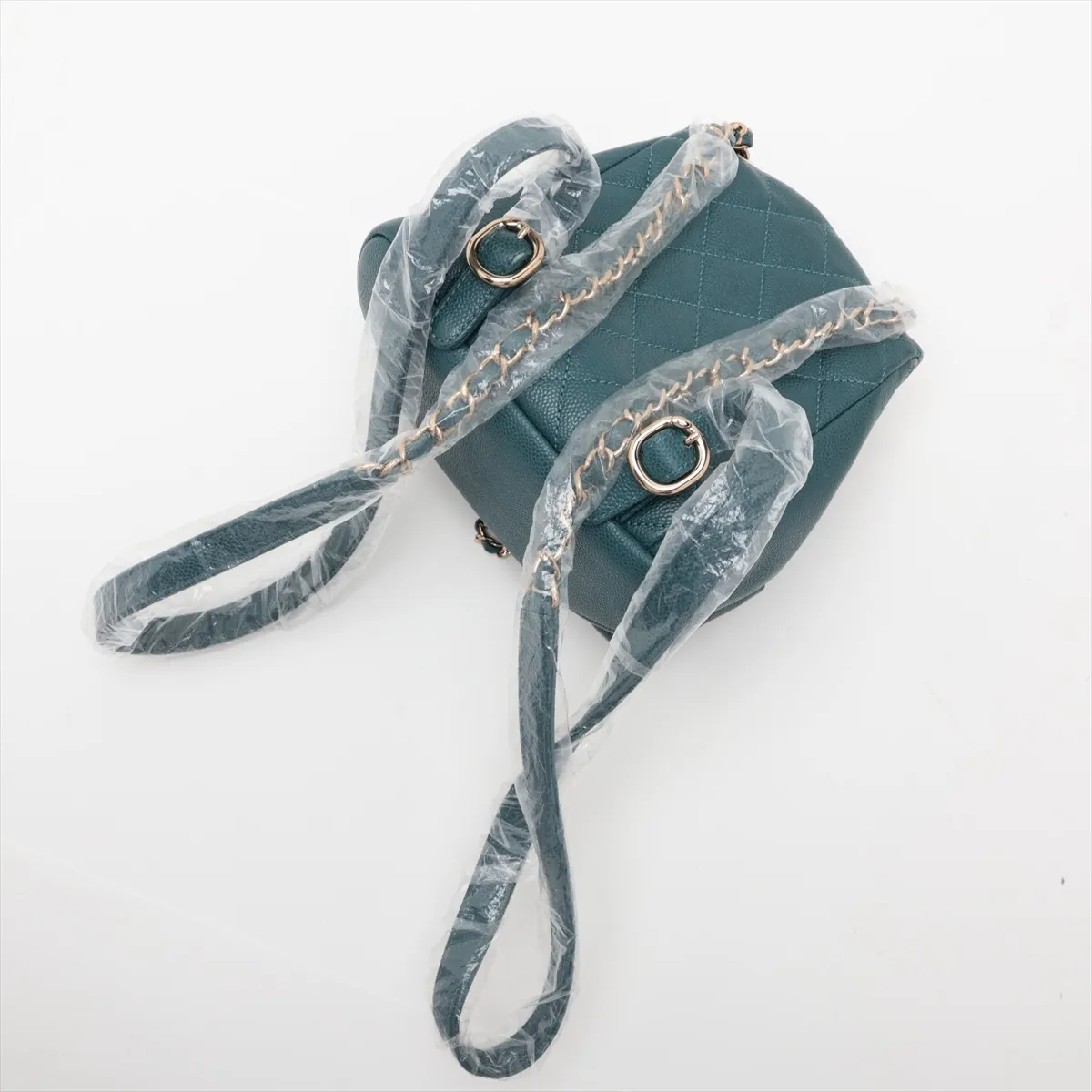 [Individually packaged] Chanel Matelassé Caviar Skin Chain Backpack, Green with Gold Hardware, K375E0C3, Random Plate — view 5